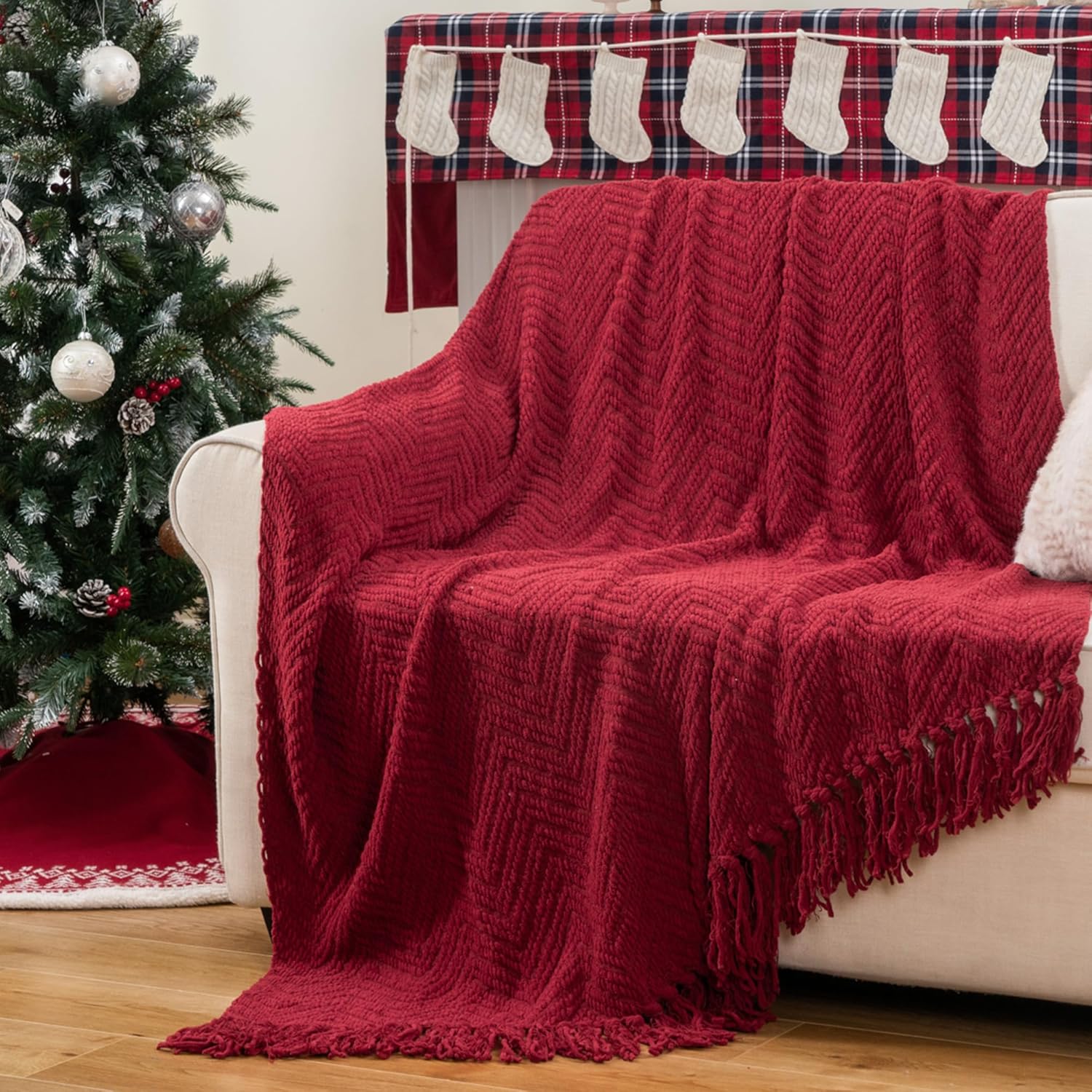 BATTILO HOME Red Throw Blanket for Couch, Knit Christmas Throw Blanket for Home Decor, Super Soft Cozy Warm Red Christmas Blanket for Winter, 50" x 60" - Image 2