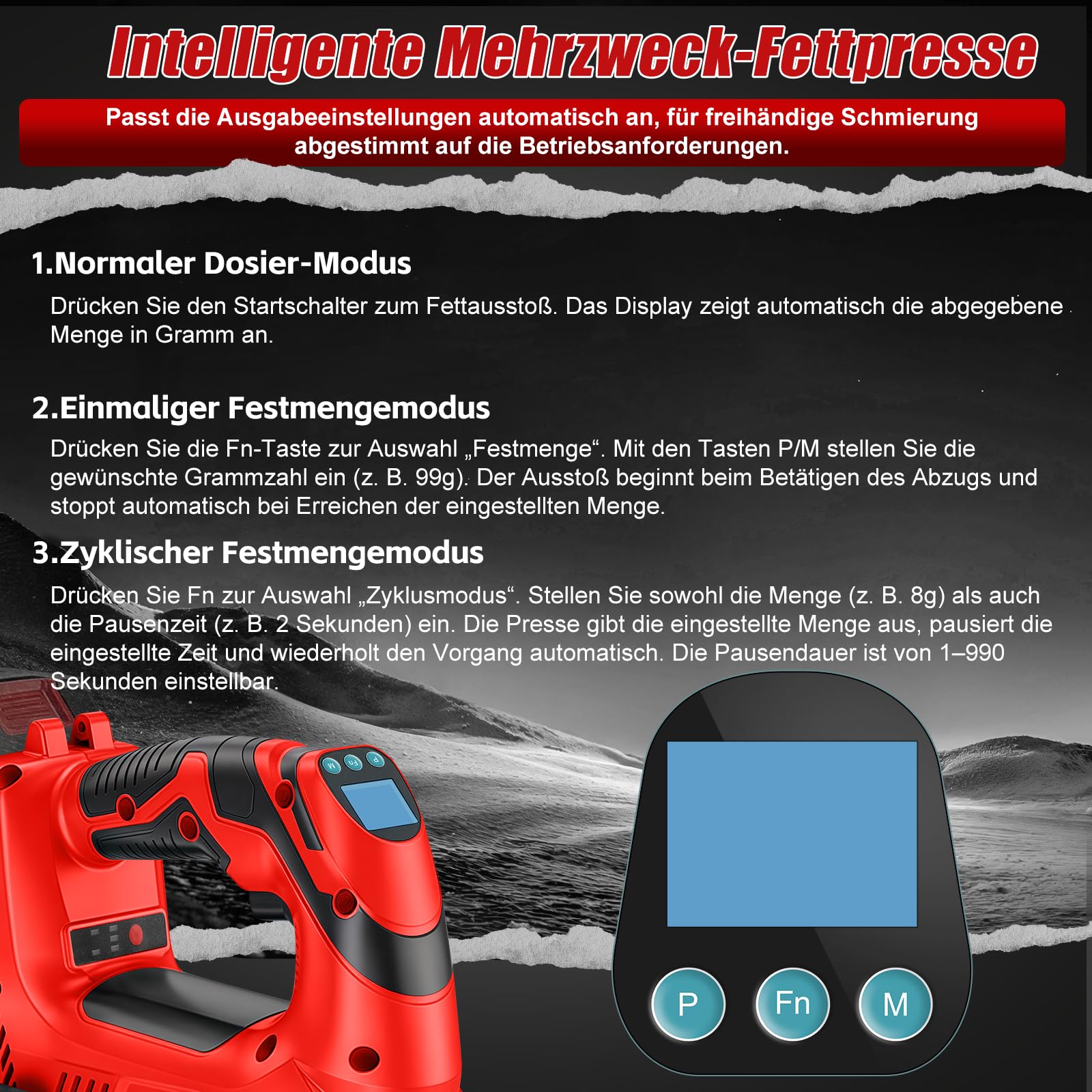 Akku Fettpresse für Milwaukee M18 Akku, 12000PSI 160g/min (ohne Akku)
