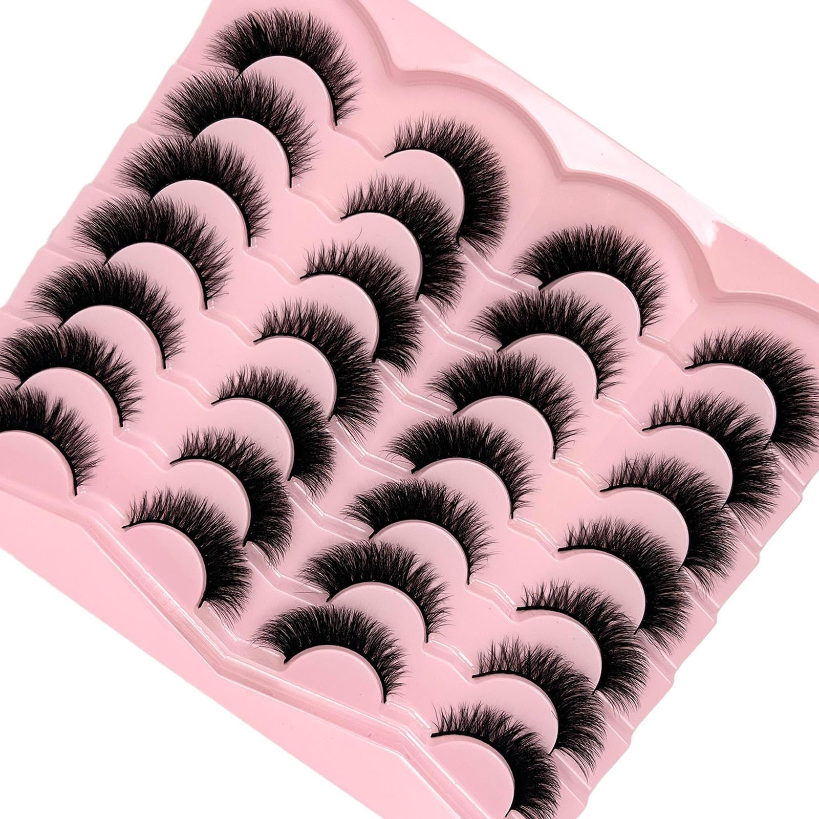 loladook Ciglia finte effetto occhio di gatto, effetto naturale, corte e soffici, 16 mm, in finto visone, confezione da 14 paia (19)