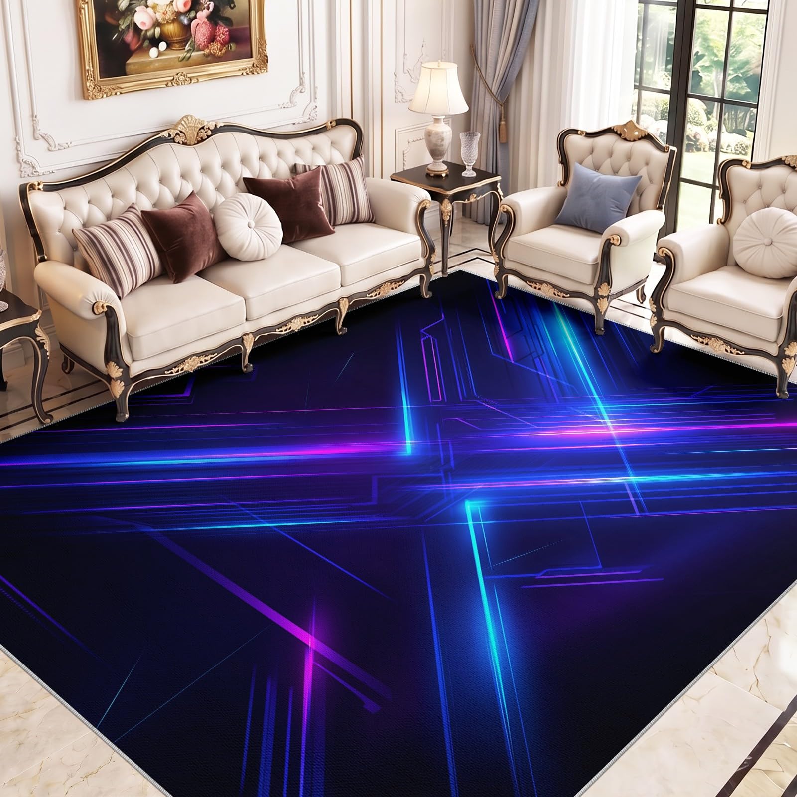 Douce Futuriste Néon Motif Décoration Tapis Salon Chambre 140 x 200 cm