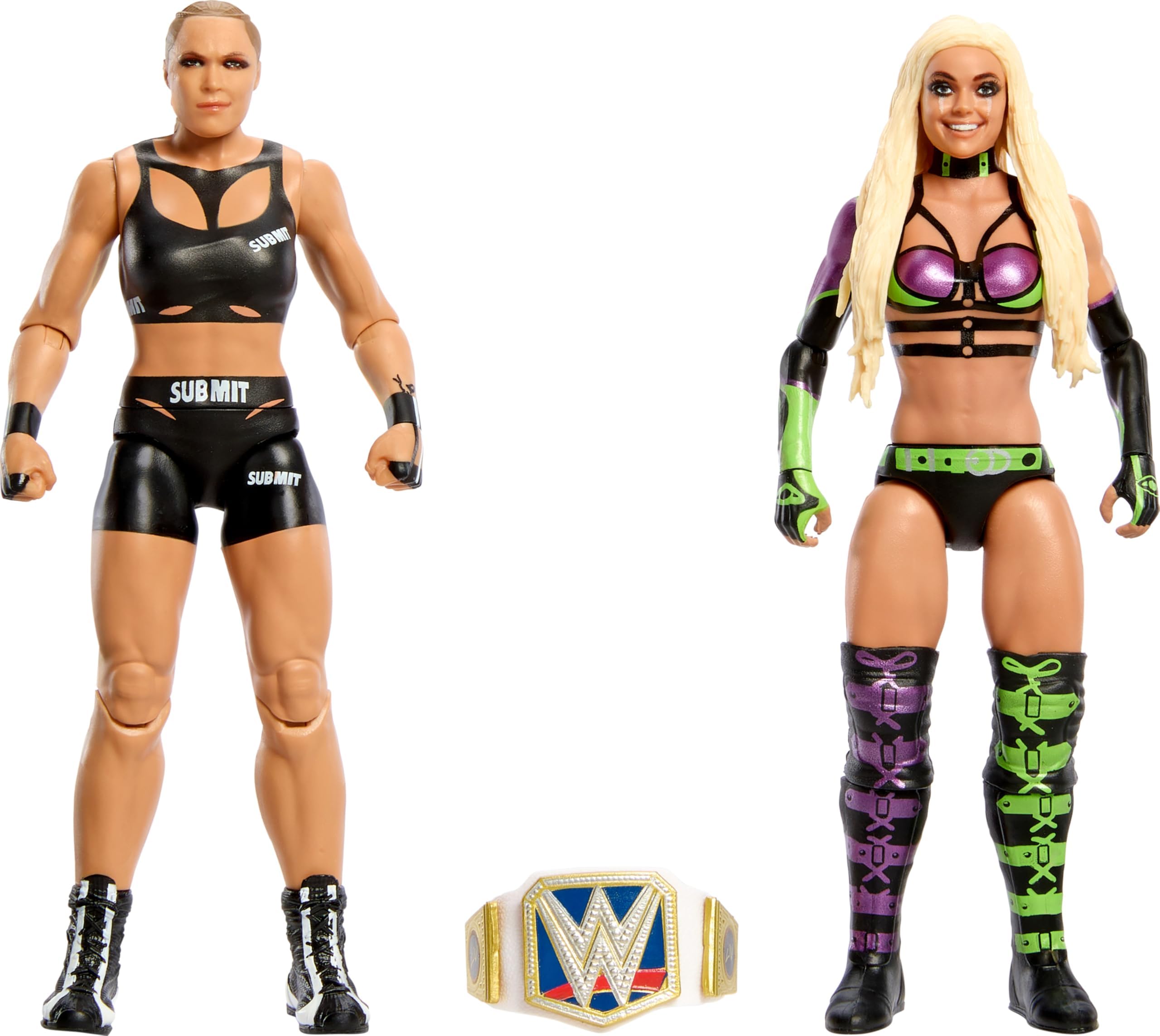 MattelWWE Championship Showdown 2-Pack Action Figures & Accessory, Series #16 Ronda ROusey vs Liv Morgan Collectible Set, 6-inch