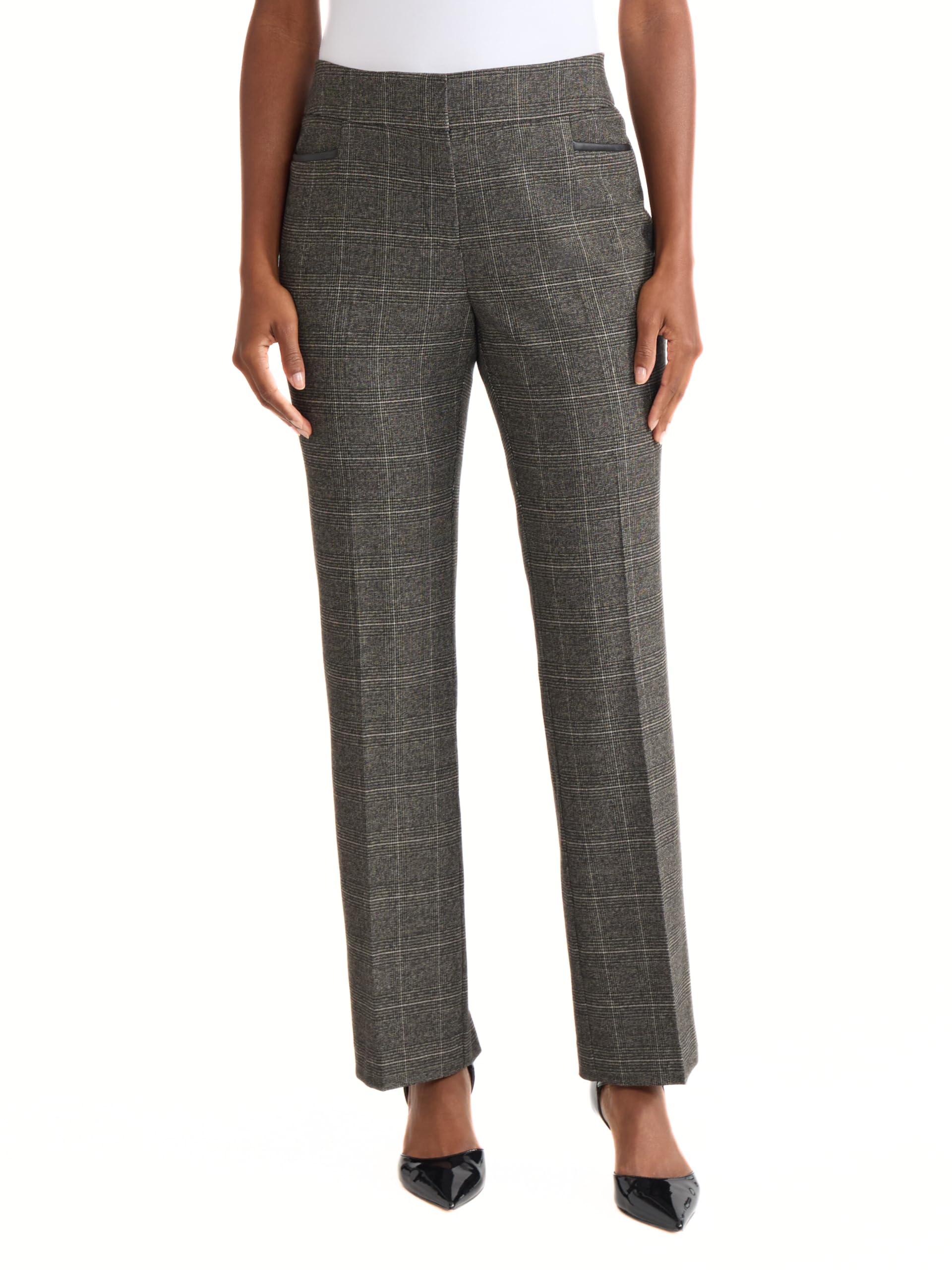 Kasper Womens Faux Leather Plaid Pant