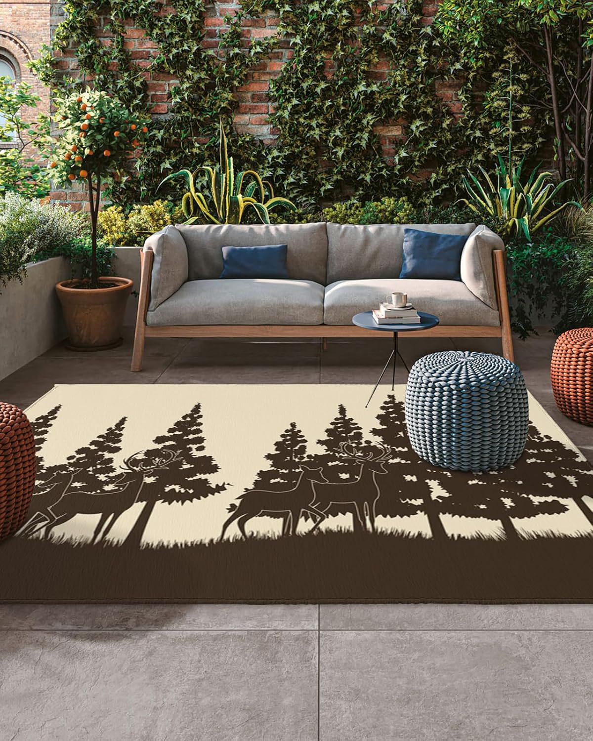 Amazon.com: Outdoor Rug Hunting Theme Forset Brown and Beige Area Rug ...