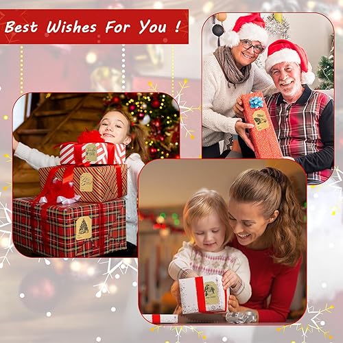 Miniatura 7 de 300 etiquetas adhesivas de papel kraft marrón para regalo de Navidad, 6 diseños, etiquetas autoadhesivas de 2 x 3 pulgadas para bolsas de regalo,