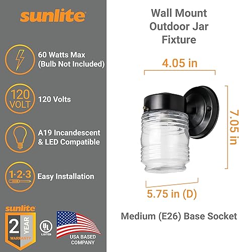 Miniatura 3 de Sunlite 47040 - Accesorio para tarro de pared para exteriores, 60 vatios máximo, enchufe de base media (E26), 120 voltios, para exteriores,