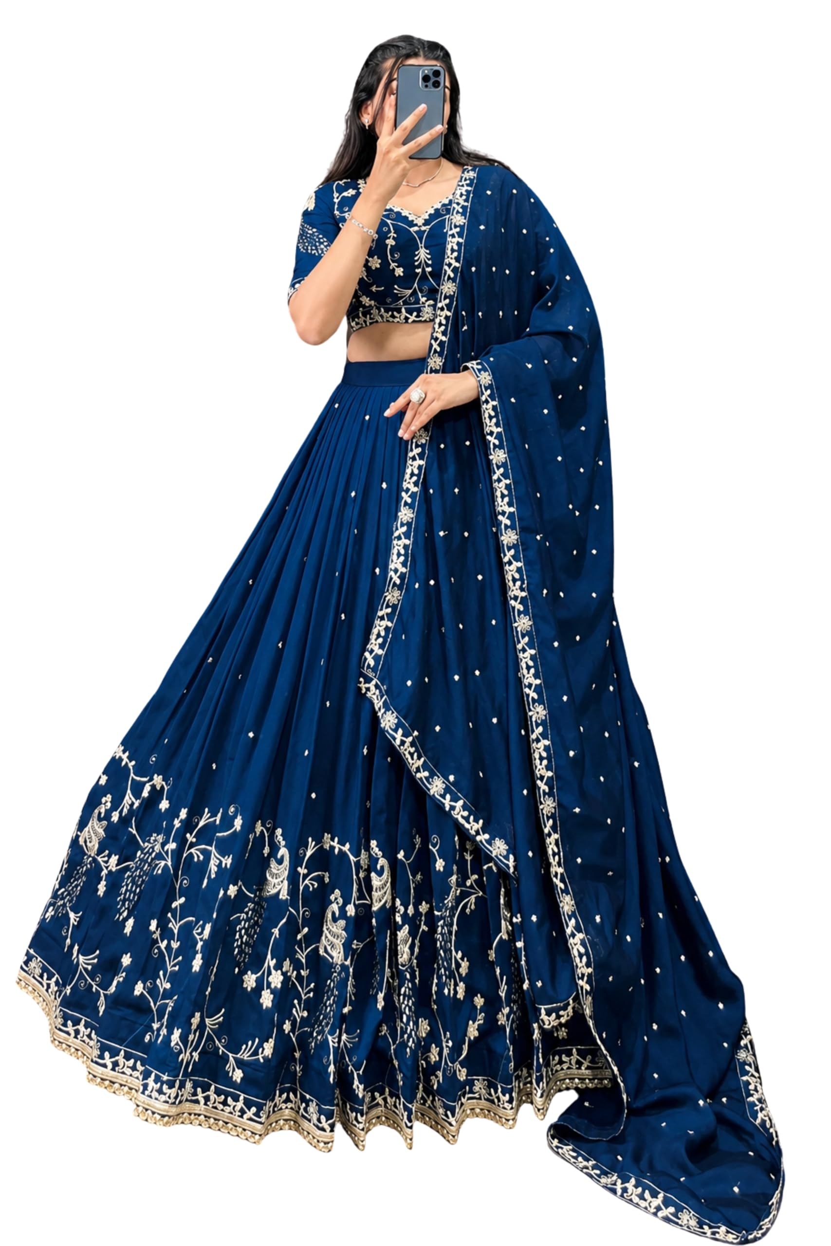Women’s Embroidered Vichitra Silk Lehenga Choli Set with Dupatta | Semi-Stitched Blouse | Fit & Flare Ethnic Wear for Wedding, Festive & Party-image-29