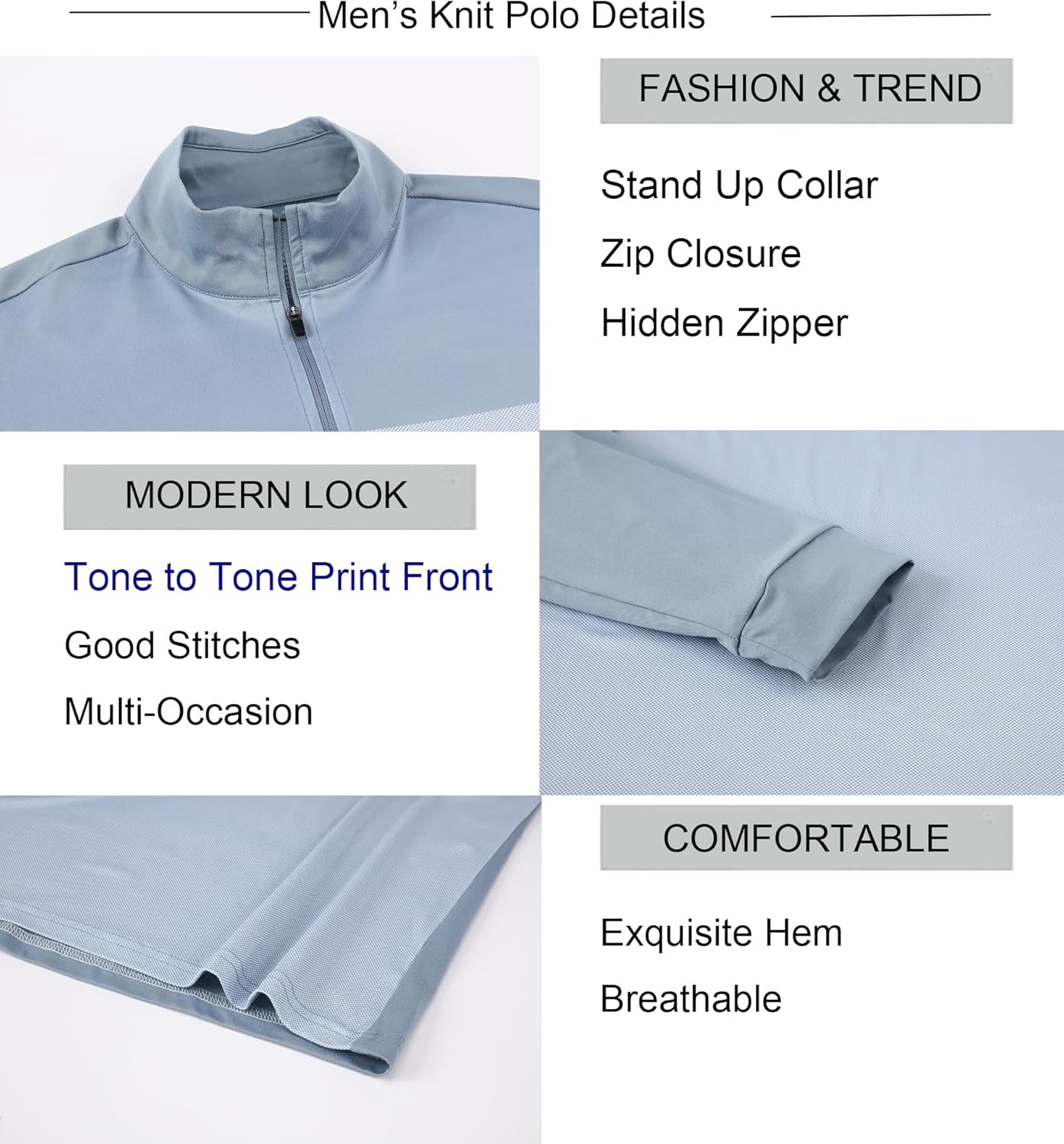 Alex Vando Mens Golf Shirts Long Sleeve Mock Neck Color Block Zipper Polo Shirt for Men - Image 5