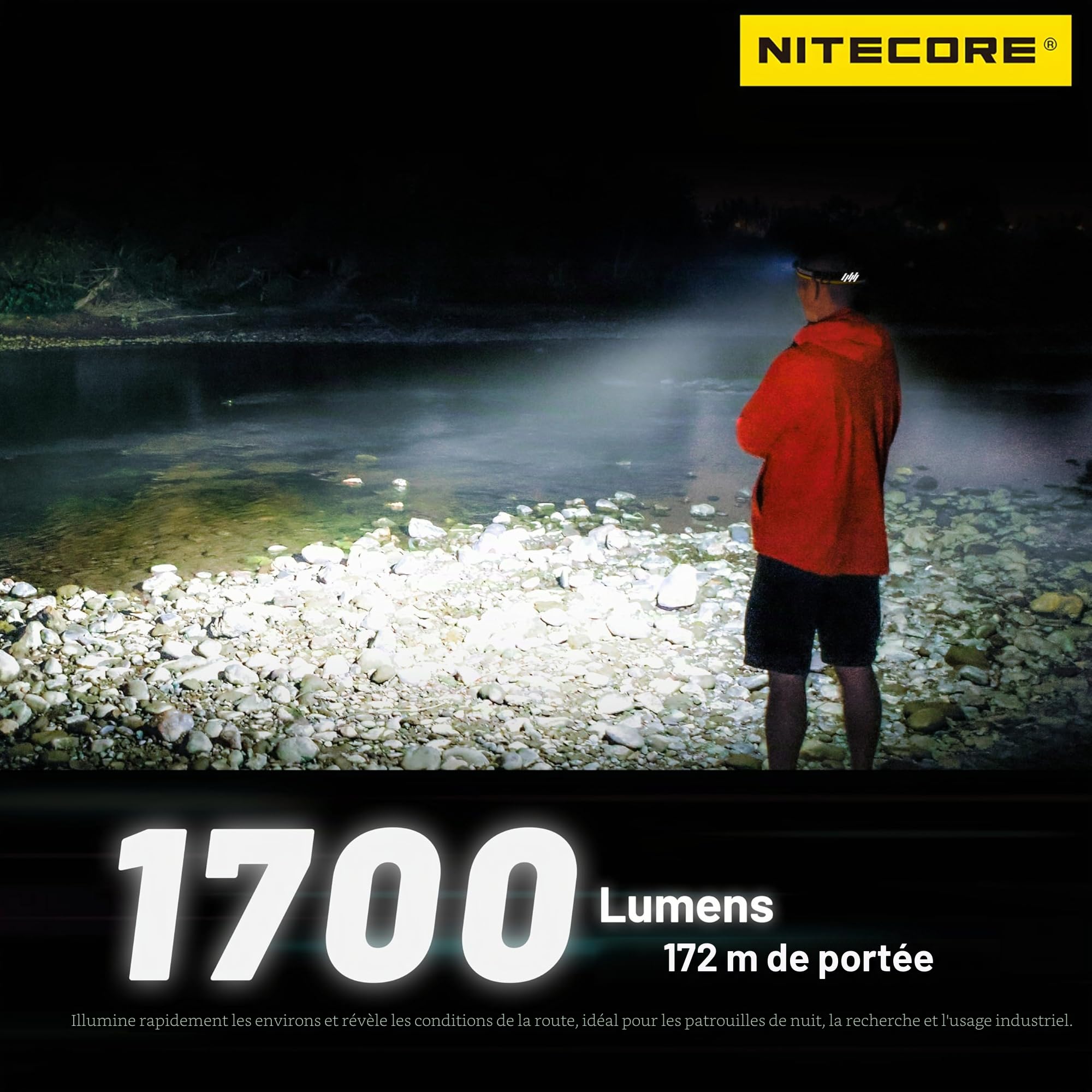 Lampe frontale Nitecore NU45 1700 lumens légère avec batterie 4000mAh rechargeable par USB-C