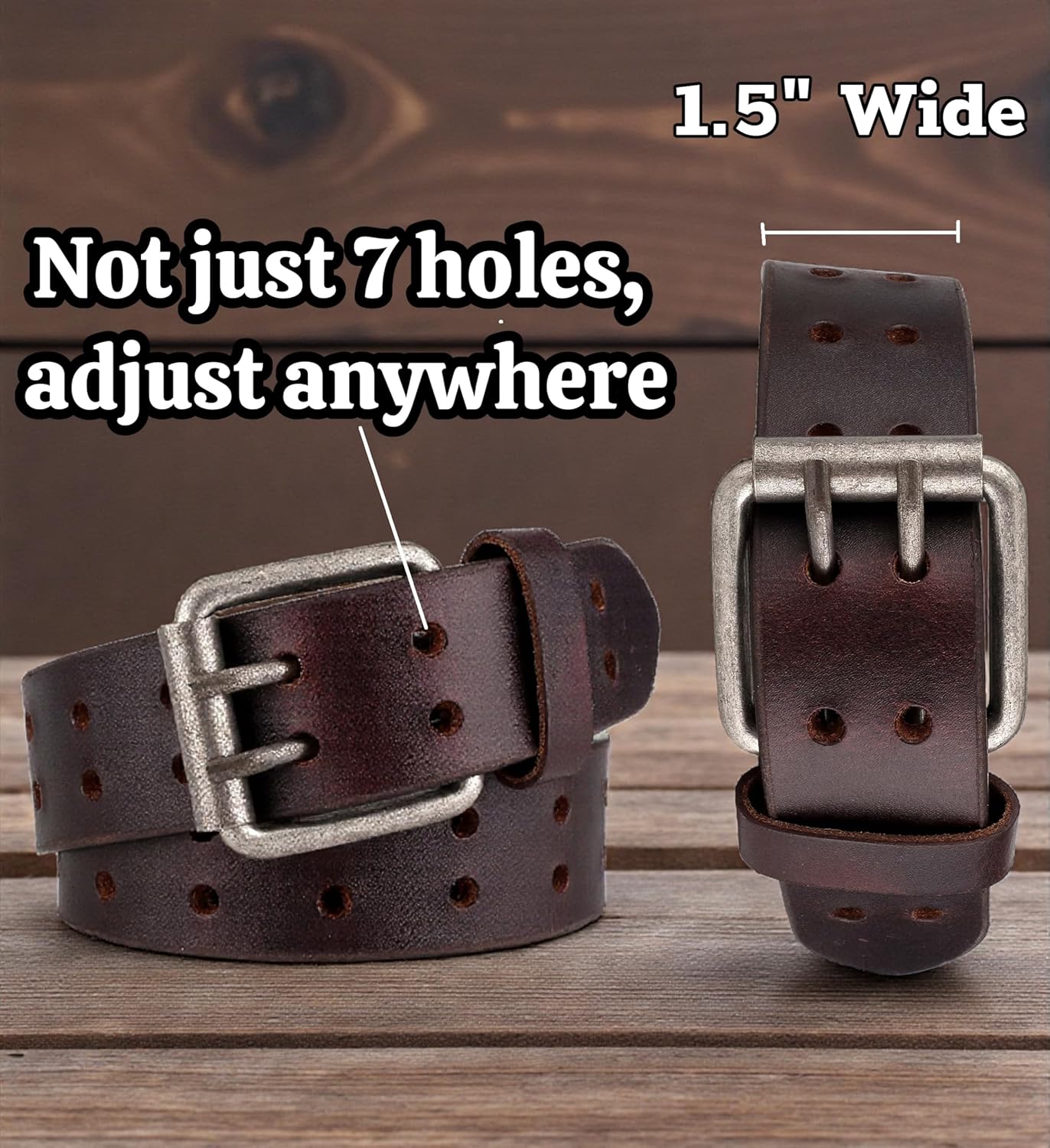 F&L CLASSIC Leather Work Belt, Heavy Duty Double Prong full grain Leather Belts for Men 1 1/2", Mens Casual Belts for Jeans - Image 3
