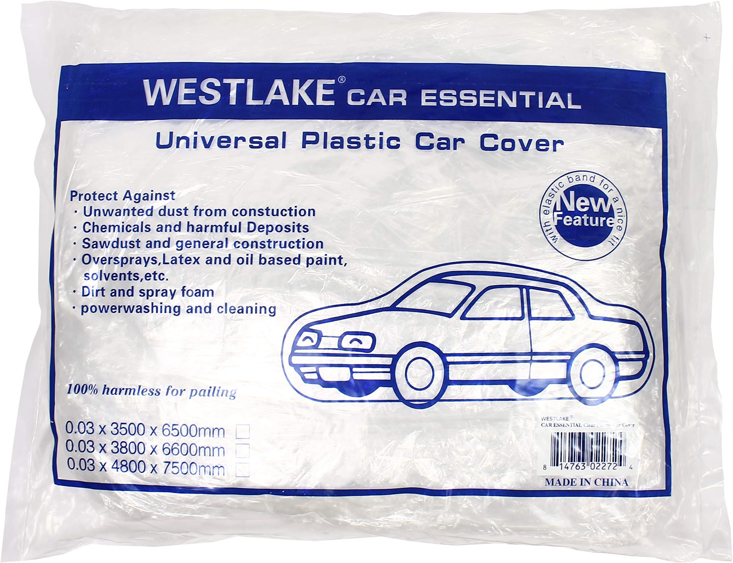 West LakeCar Essential Universal Disposable Clear Plastic Car Cover Shield Rain Snow Hail Dust Garage Great for SUV, Sedan, Sport Cars, Antique Cars, etc.