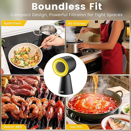 Miniatura 6 de Campana extractora portátil, ventilador de cocina de escritorio con 3 velocidades, ventilación ajustable con filtro de aluminio desmontable, luz