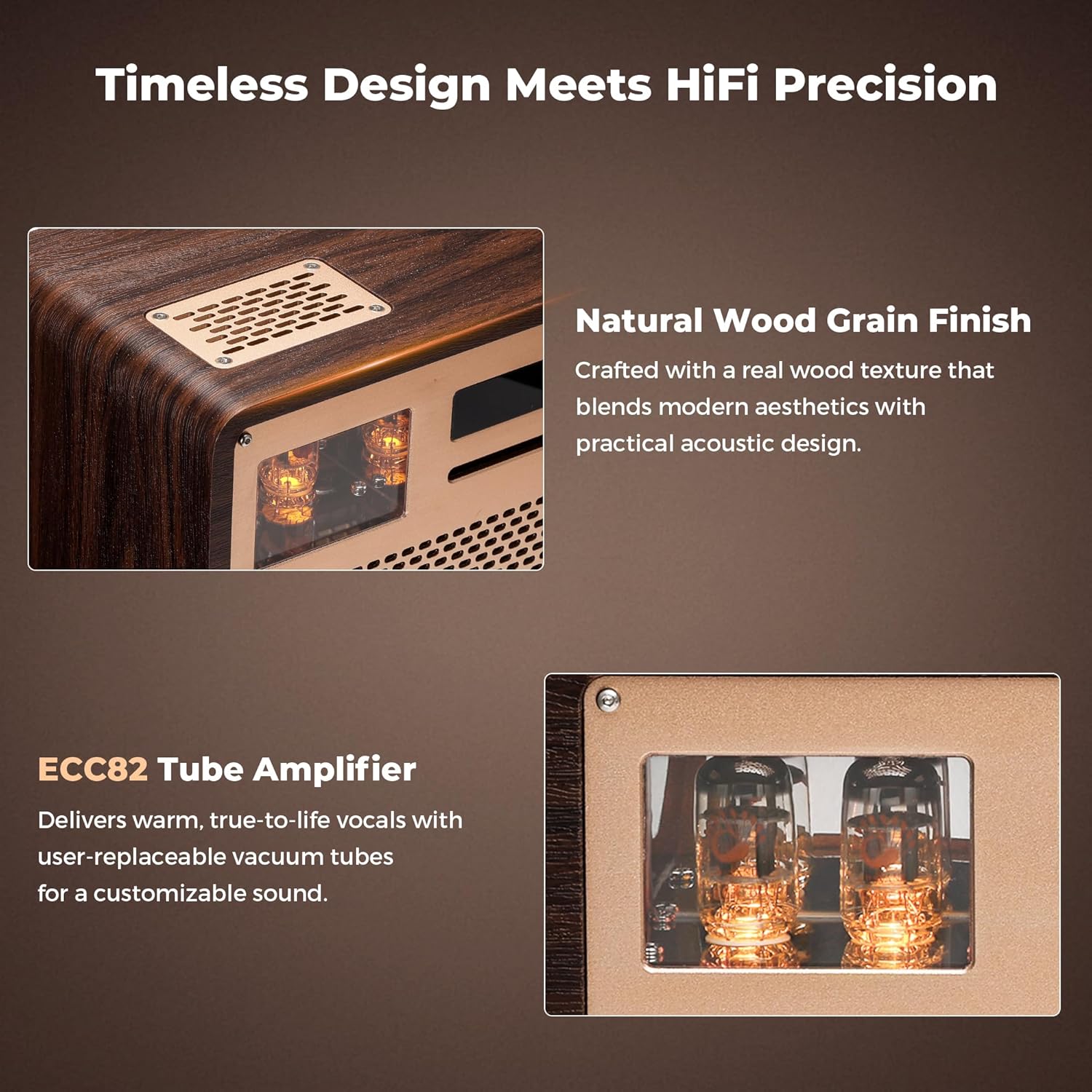 VTS01 HiFi Vacuum Tube Speaker Amplifier with ECC82 Tubes – CD/FM/BT/USB/RCA/Optical/Coaxial Inputs | Custom Sound Tuning & Remote Control - Image 2