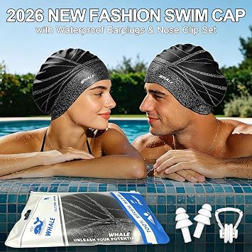 WHALE Extra Large Swim Cap Designed for Men and Women with Thick, Long Hair, Hair Extensions Or Afro-Textured Hair Long-Hair Swim Cap Highly Waterproof to Keep Hair Dry