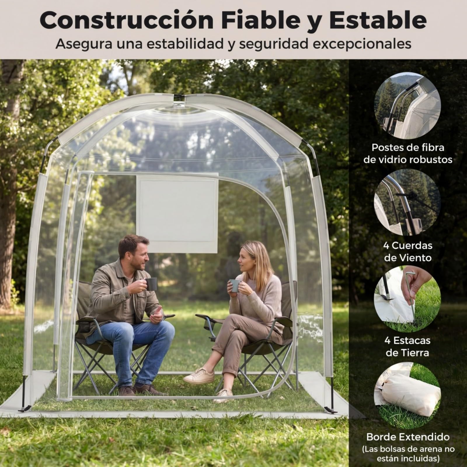 COSTWAY Tienda de Campaña Deportiva 2-4 Personas 215x215 CM Carpa Burbujas Transparente