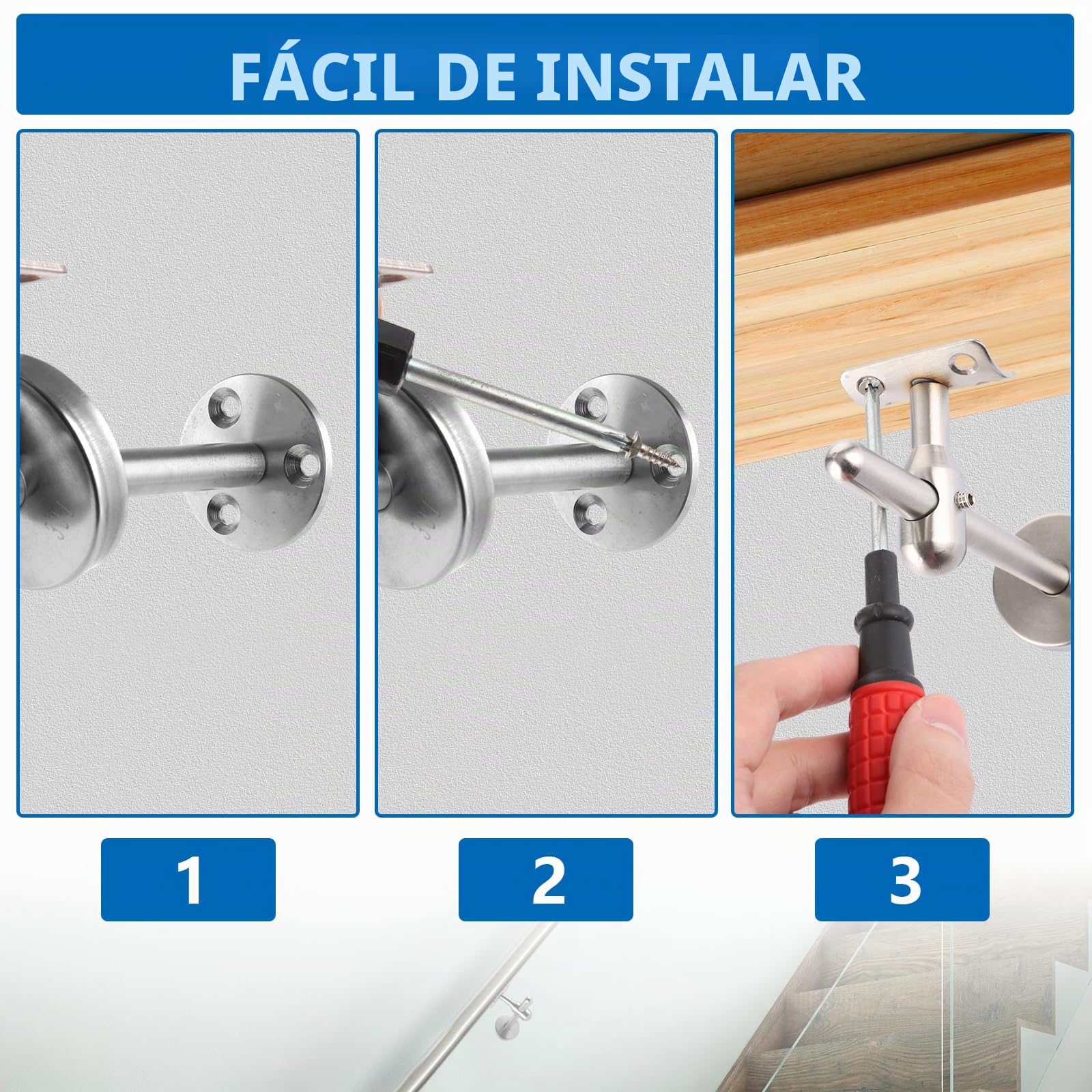 2 soportes para pasamanos ajustables, 150 mm, soporte de pasamanos de acero inoxidable, barandilla para escaleras, soporte de pared interior, accesorios para pasamanos, soportes para