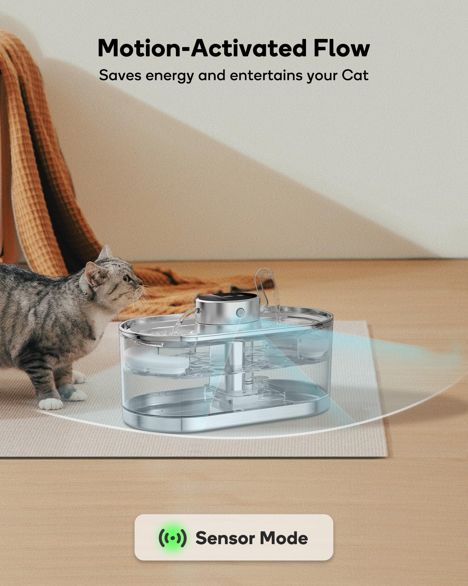 Cat Water Fountain Cordless, 108oz/3.2L Cengcen Wireless Pet Water Fountains Battery Operated 5000mAh, Chew-Proof Charging Cable with Adapter, Stainless Steel Transparent, Premium Edition - image 2