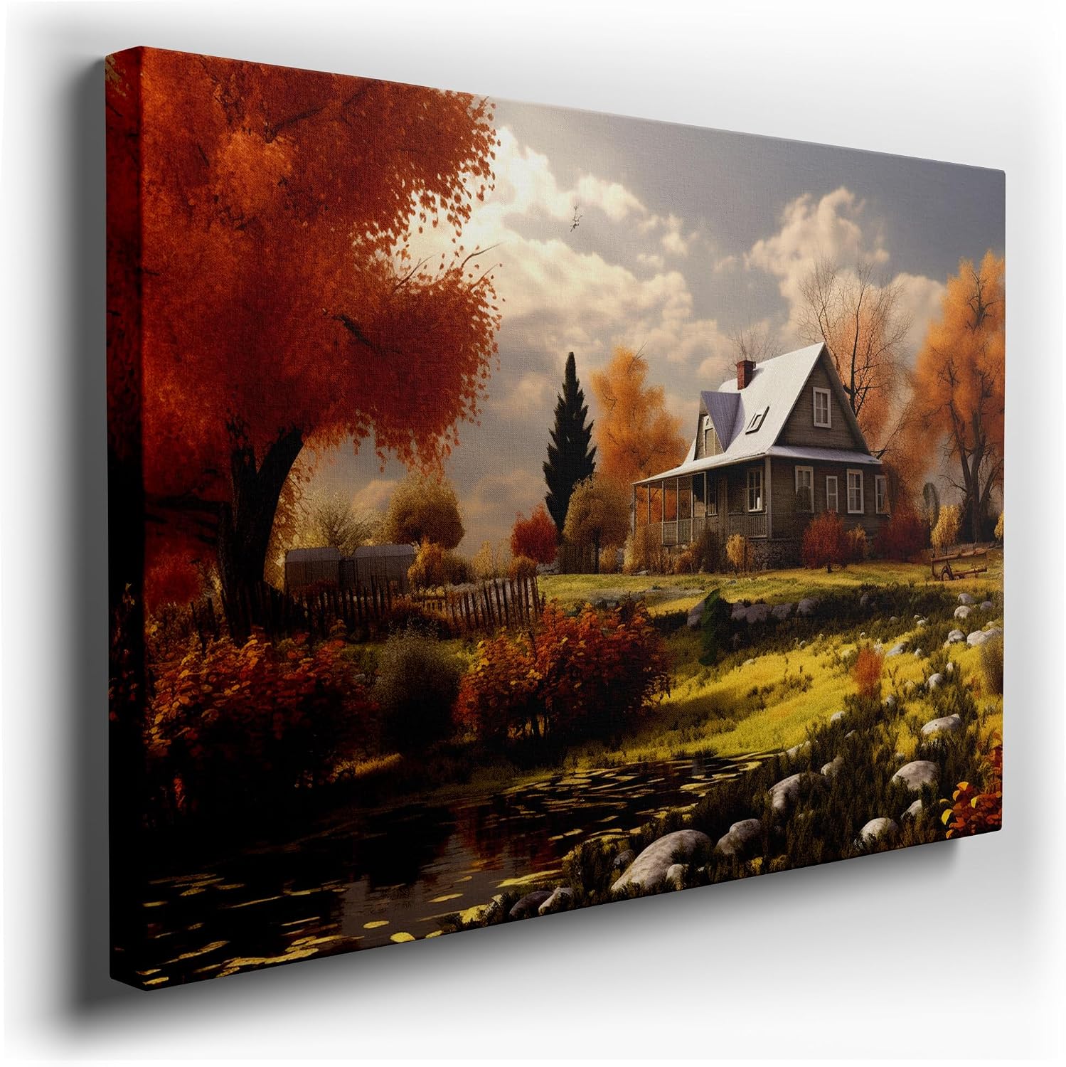 Canvas for Living room. Autumn Serenity: Capturing the Essence of Countryside Tranquility, 27 x 18 inch Canvas Wall Art - Contemporary Masterpieces - Modern Home Decor