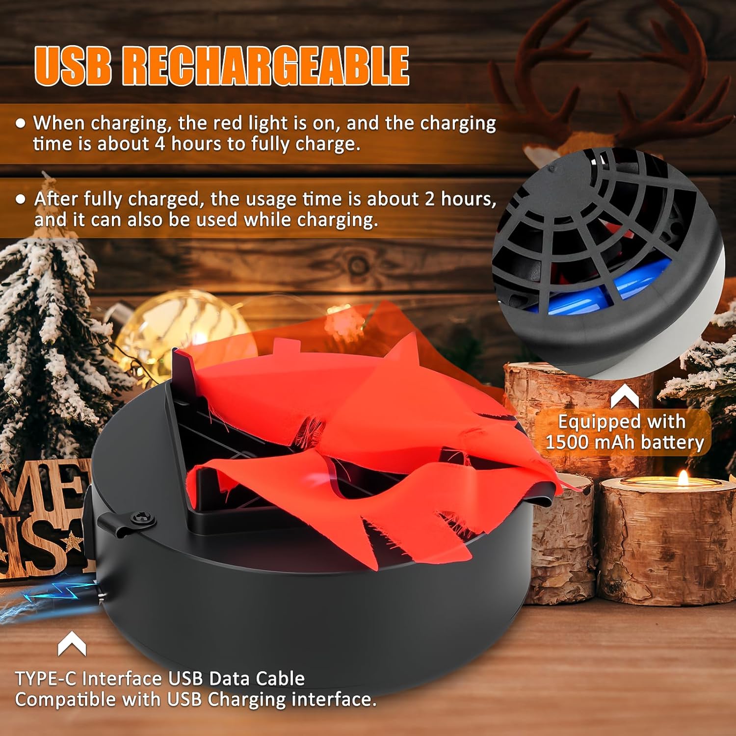 Bestview 3D Fake Fire USB Rechargeable Fake Campfire,Portable LED Effect Light Fake Flame Light, Realistic Simulated Prop Flame Lamp for Halloween Christmas Festival Decoration