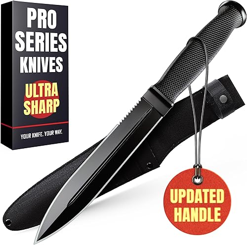Tactical Survival Knife with Sheath – 6.5" Fixed Full Tang Blade, Serrated Edge – Hunting Knife with Non-Slip Rubber Handle – Heavy Duty Long Blade Knives for Camping, Self Defense, Military 2503