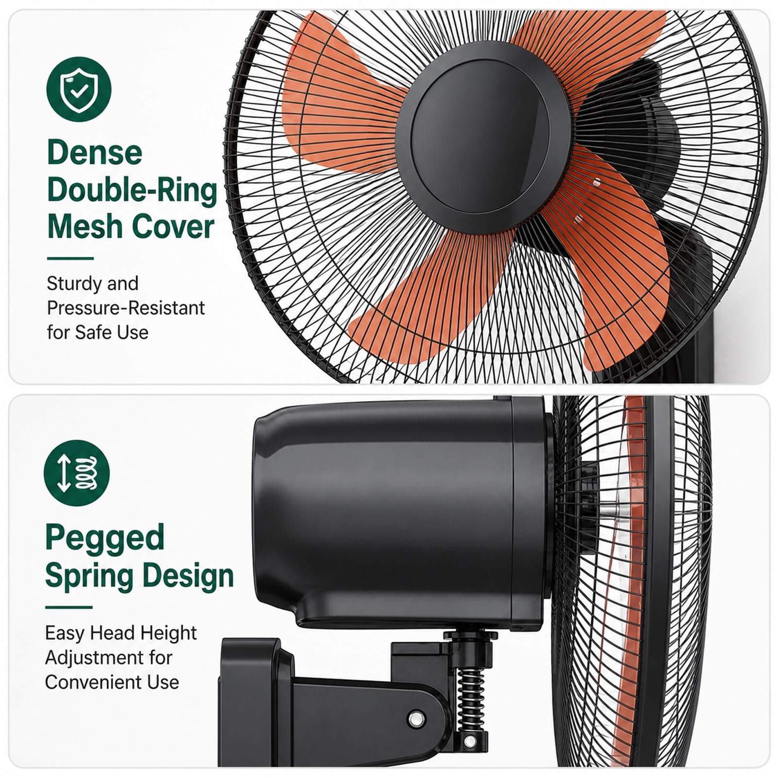 Ventilador Solar de Pared, Ventilador Oscilante y Silencioso de 16 Pulgadas, Sin Consumo Eléctrico, 5 Aspas y 3 Velocidades, para el Hogar, Invernaderos, Garajes y Patios