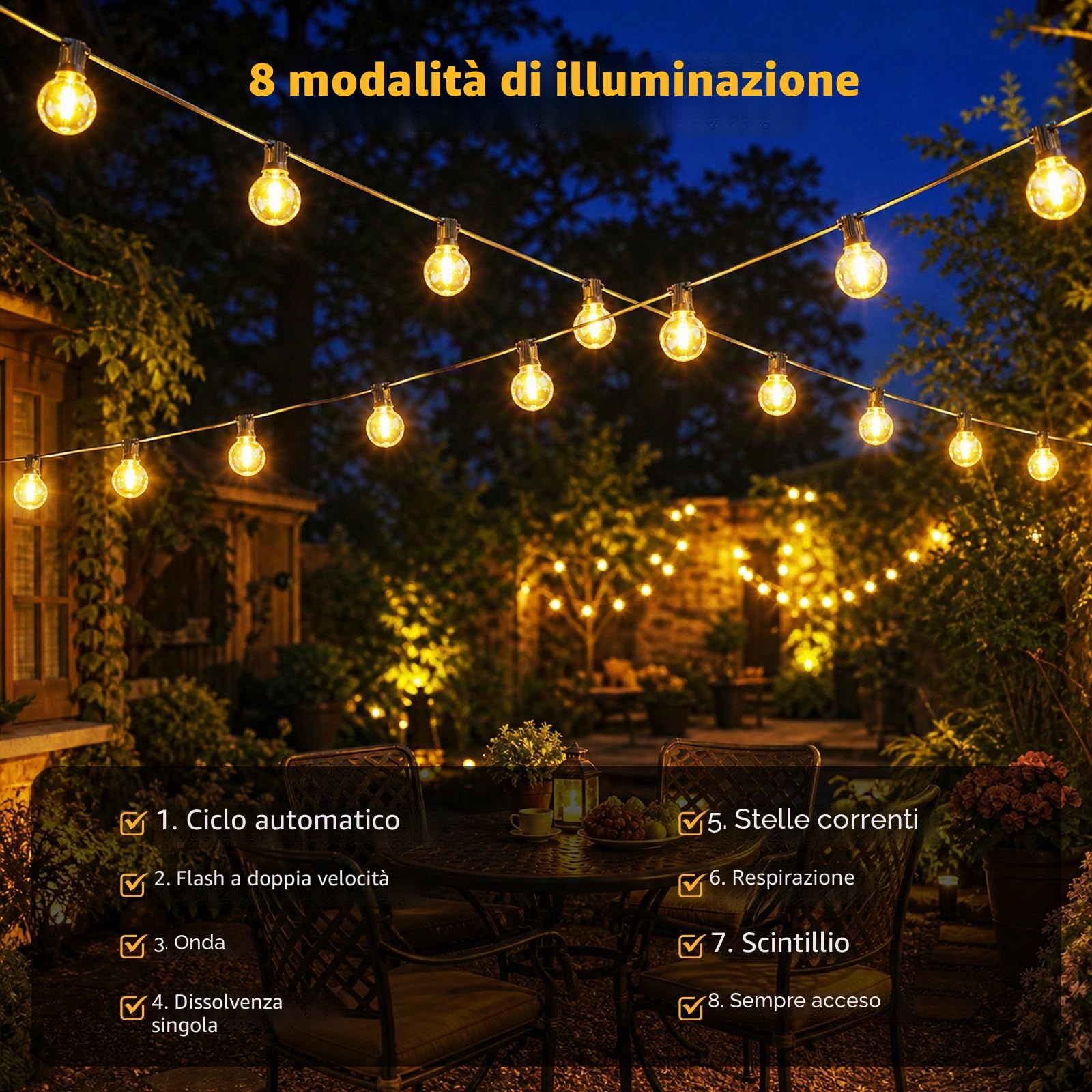 Hoteril Catena Luminosa Esterno Solare 15M Luci Da Esterno Giardino G40 | 19+2 Lampadine Luci Solari Da Giardino IP65 Impermeabili Luci Da Esterno 8 Modalità & Timer Per Balcone Gazebo Patii e Feste