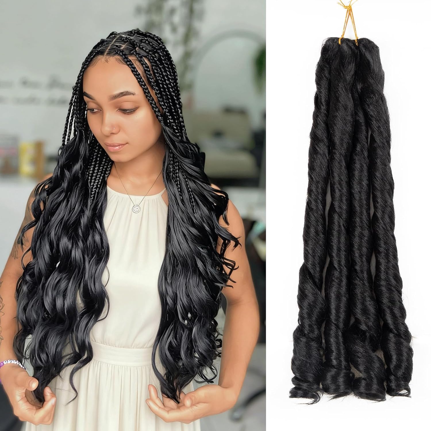 French Curl Braiding Hair 24 Inch Dark Brown French Curl Braids Pre-stretched Bouncy Loose Wave Spiral Curly Ends Soft as Human Hair Wavy Brown Curly Braiding Hair Extensions for Box Braids and Twists