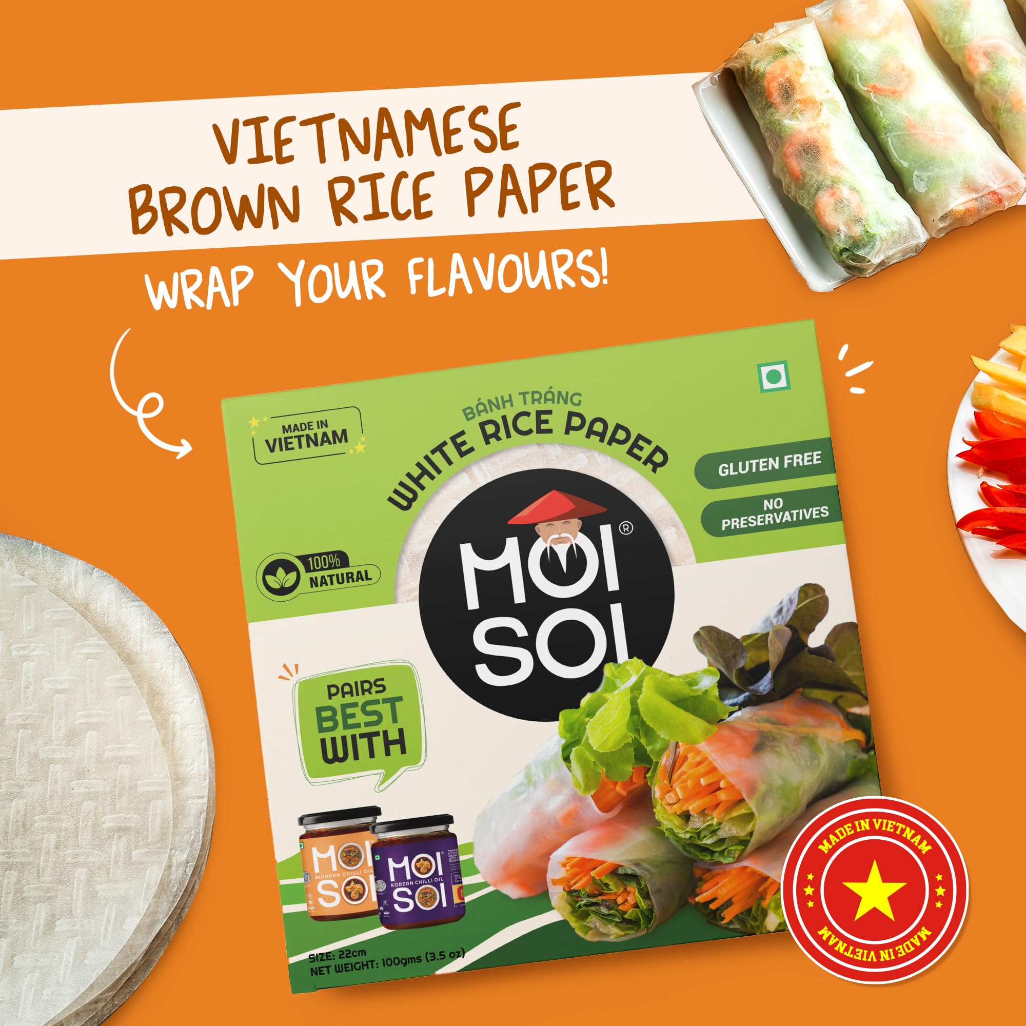MOI SOI Vietnamese White Rice Paper (BÁNH TRÁNG), 100g (Gluten Free | No Preservative) - Image 3 thumbnail