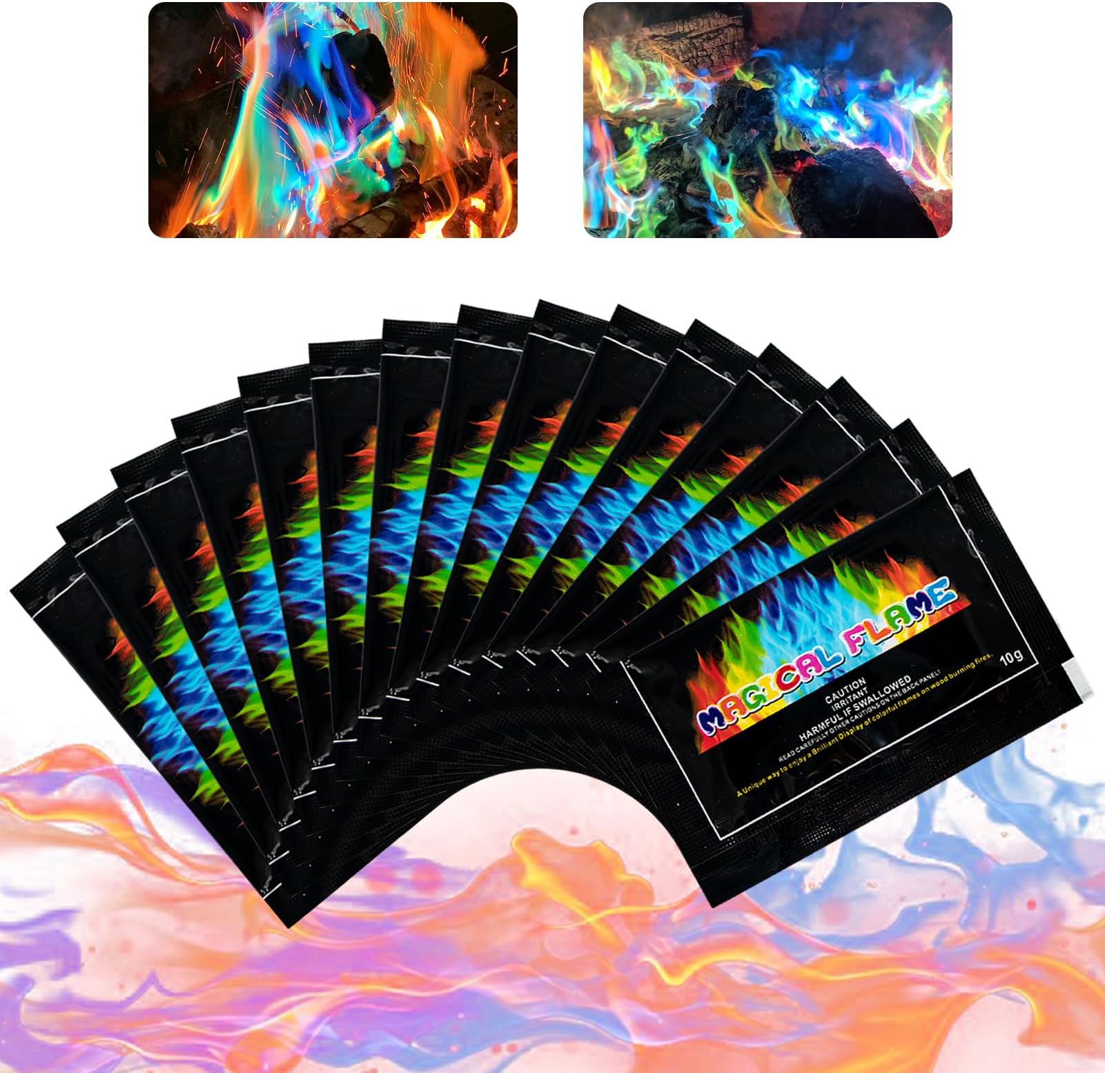 Magical Flames, Fire Colour Changing Powder, Mystica-Fire Sachets, Suitable for Indoor Fireplaces, Outdoor Campfires, Seaside, Gardens, 15PCS*10g