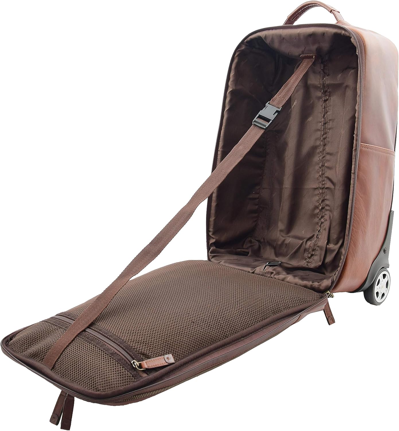 Wheeled Cabin Size Suitcase Real Brown Leather Luggage Travel Bag Trolley - Carlos, Brown, Small L: 35 x H: 55 x W: 20, Hand Luggage