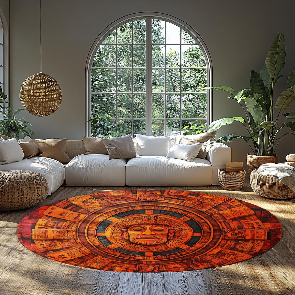 Tapis de salon grand mince circulaire de 180cm imprimé géométrique