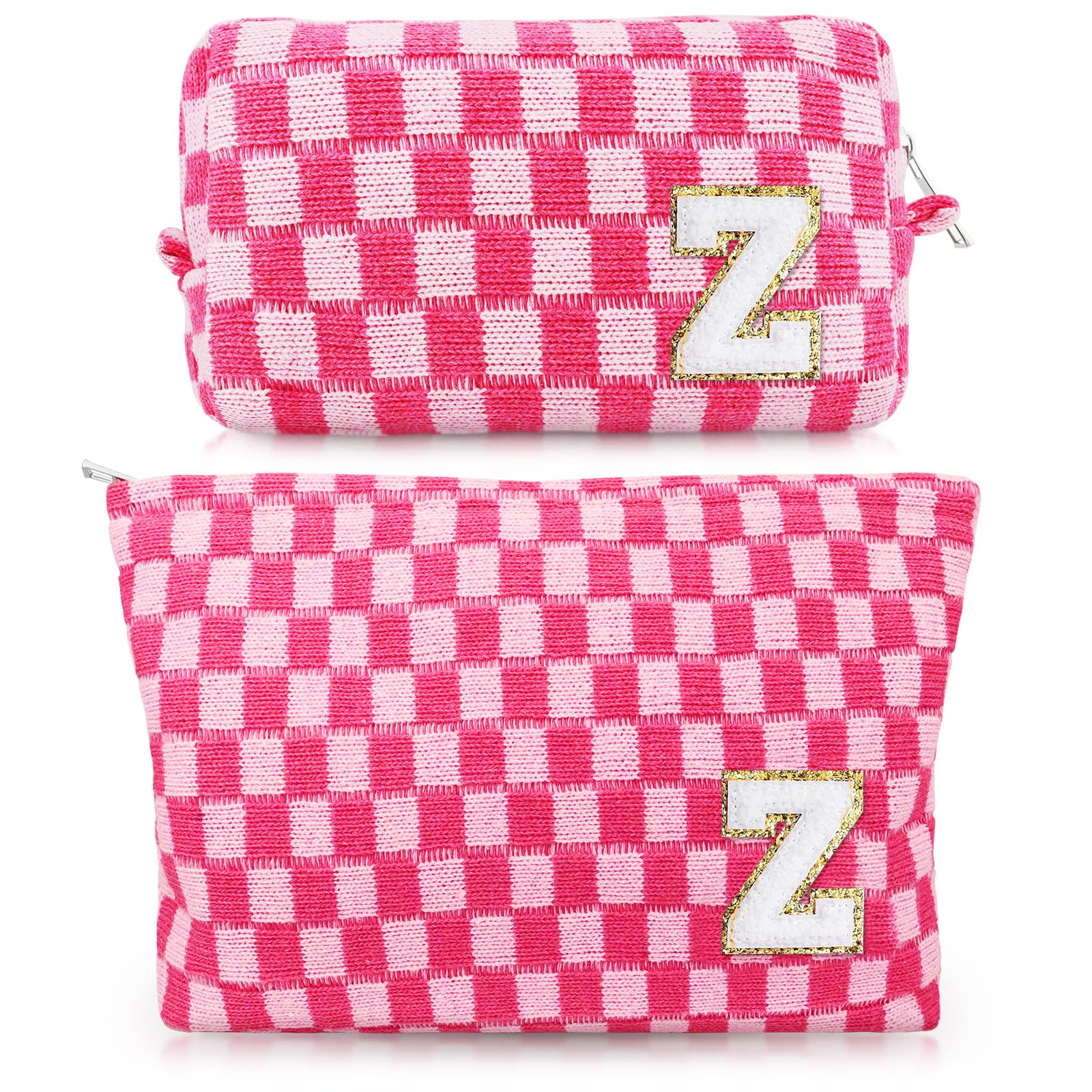 Initial Makeup Bags, Monogrammed Gifts for Women, Checkered Cosmetic Bag Travel Toiletry Bag Makeup Pouches Large Capacity Storage Bags - Personalized