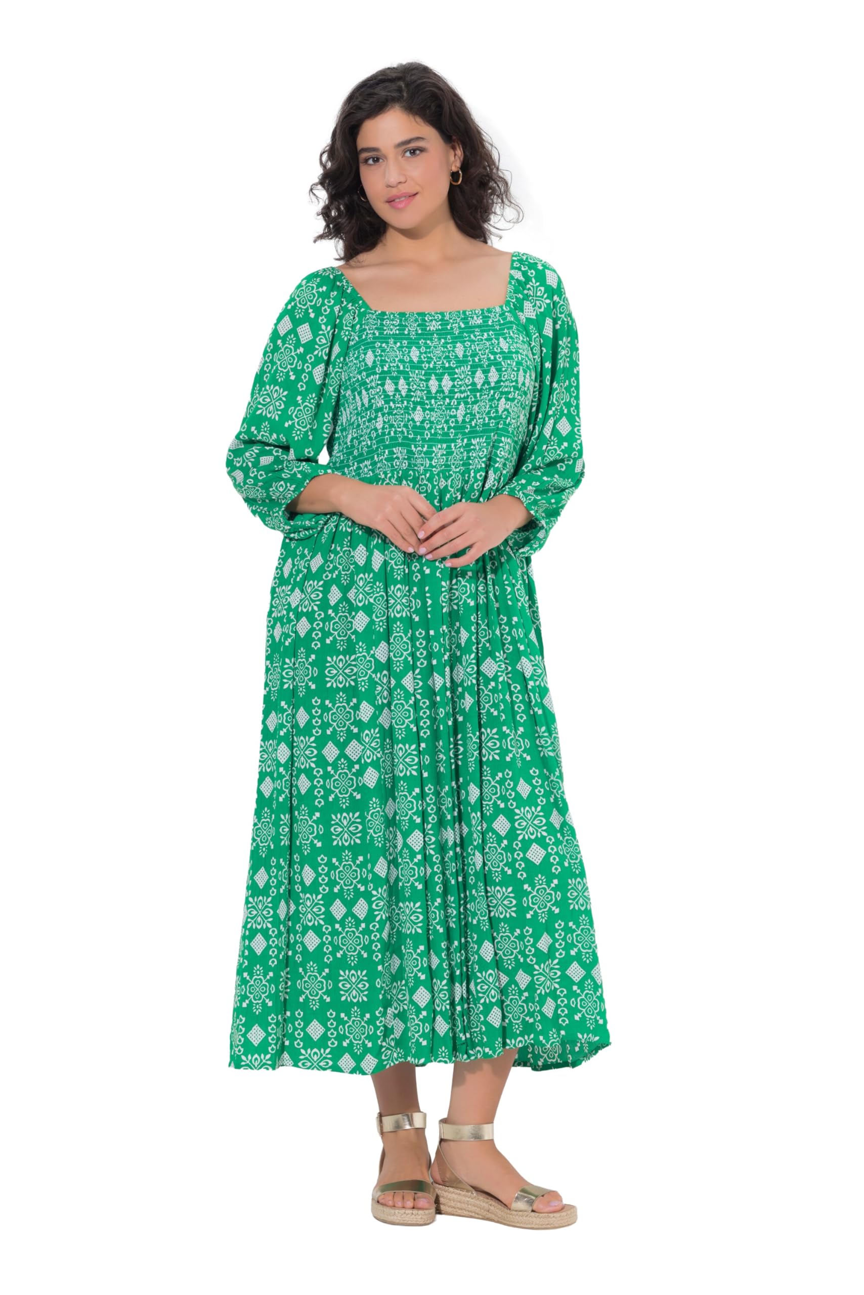 Ulla Popken Damen große Größen Übergrößen Plus Size Midikleid, A-Linie, Carré-Ausschnitt, 3/4-Arm 847810