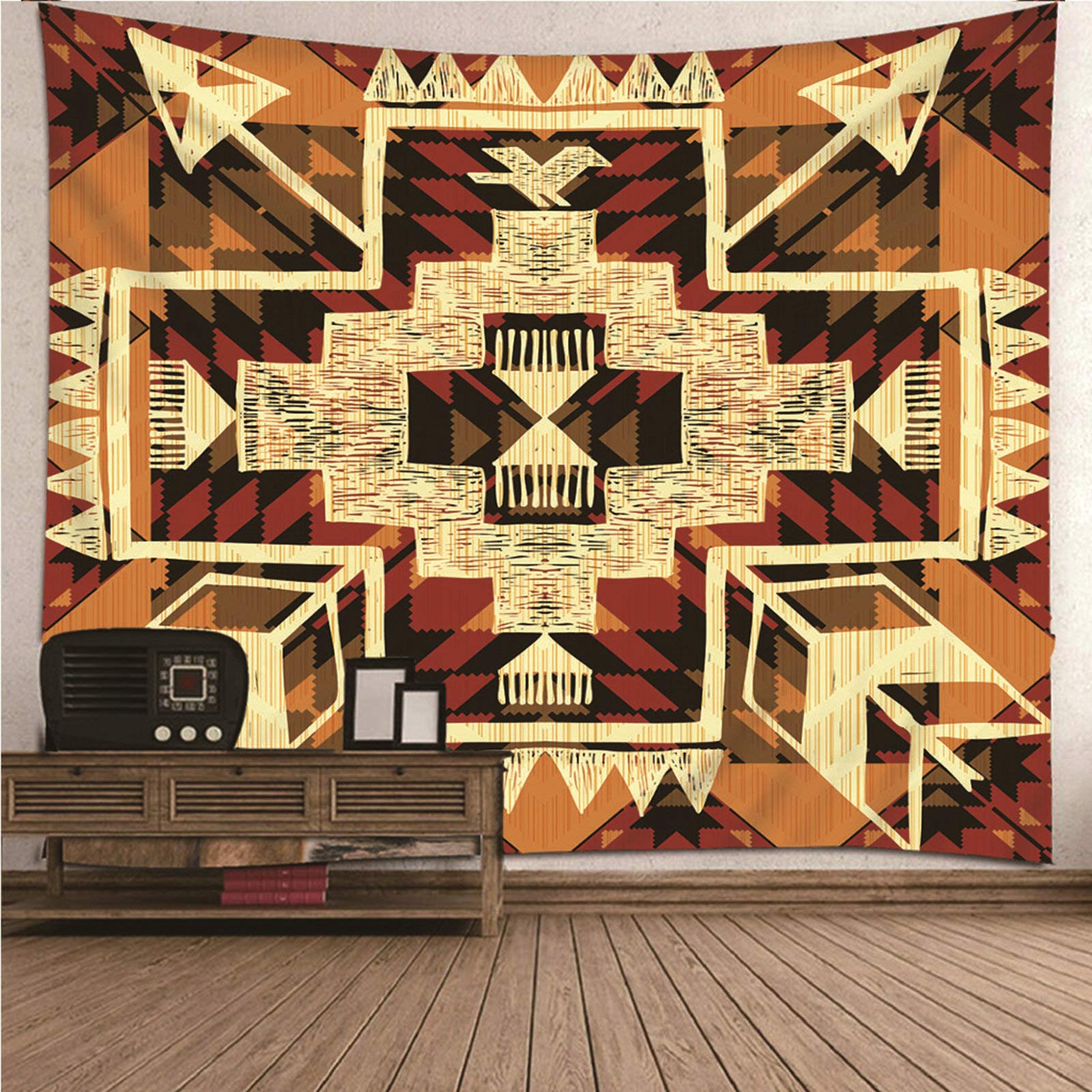 Tapiz de pared de poliéster KnSam geométrico marrón y amarillo 150x130cm