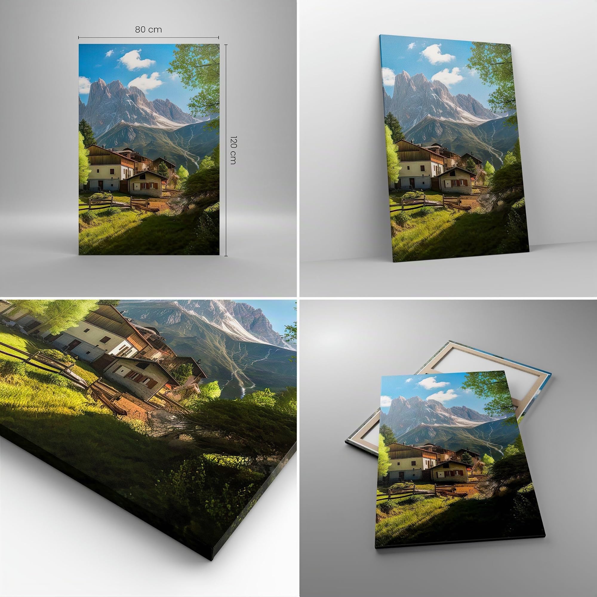 Bilder auf Leinwand 80x120 cm Wandbild Architektur Landschaften - 5814 | Gebirge Landschaft Alpen Vertikal Groß XXL Wanddekoration Wohnzimmer Schlafzimmer Wandkunst Wanddeko Kunstdruck Küche ARTTOR