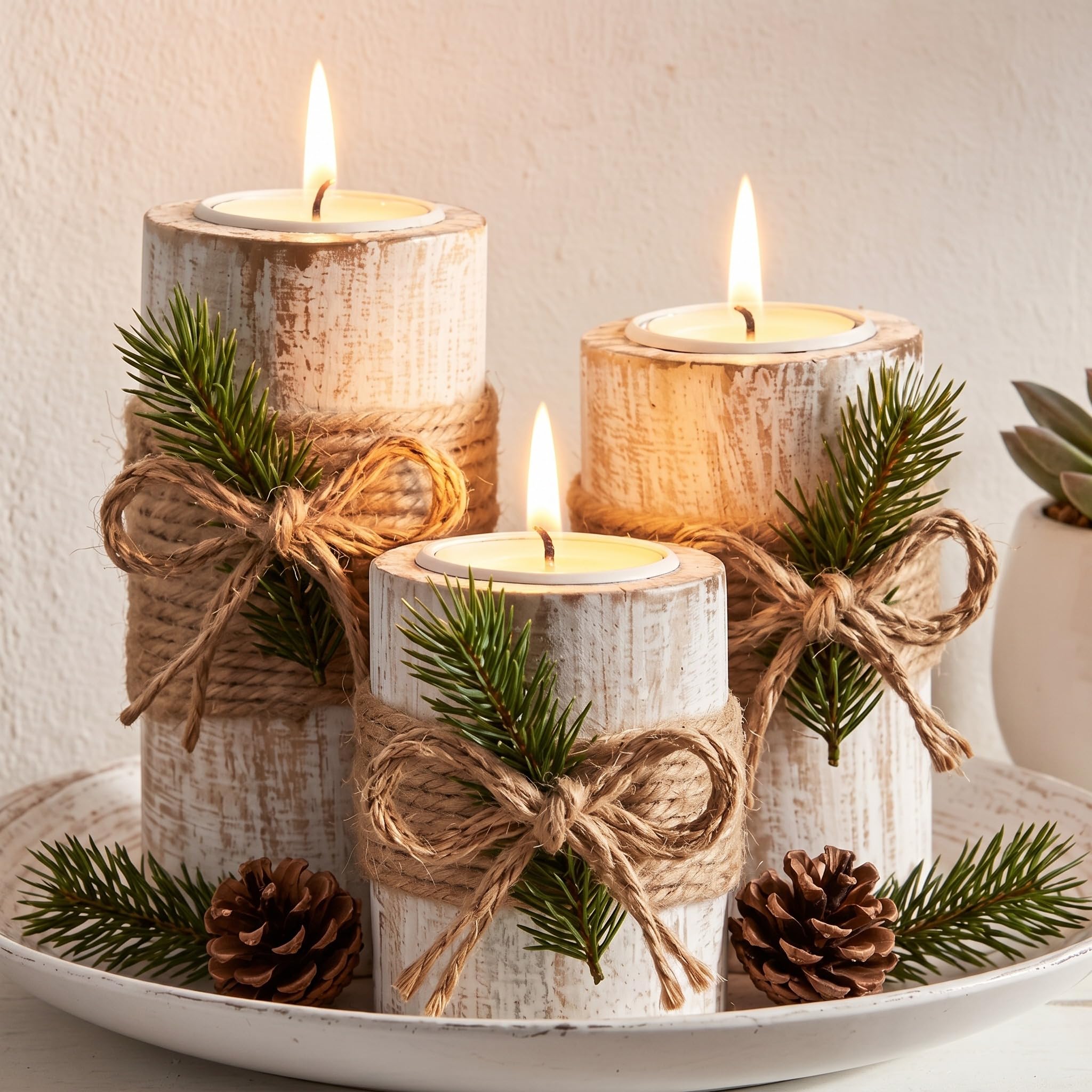 AceOrbit Portavelas de madera de pino rústico para decoración de mesa de granja, decoración rústica de invierno para cocina, comedor, oficina en casa