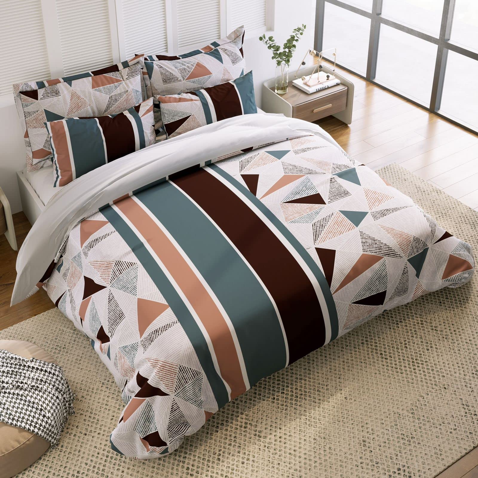 Super Soft Glace Cotton King Size AC Comforter ll Blanket ll Duvet with 1 King Size Elastic Fitted Bedsheet 72"x78" Inch and 2 Pillow Cover II 300 TC, (Mosaic Abstract)-image-9