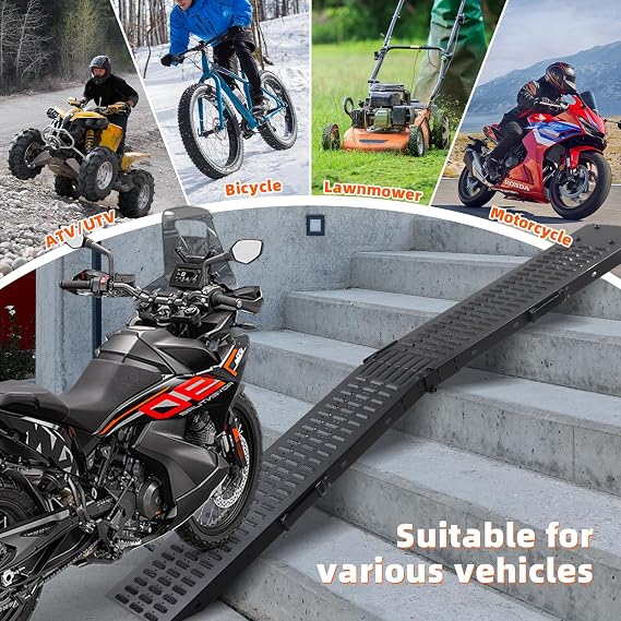 72.5 Heavy Duty Folding Loading Ramps with Sandblasted Finish, 1500lb Capacity, Ideal for Motorcycles, Lawn Mowers, ATVs, UTVs, and More Pack of 2 with Safety Straps and Gloves