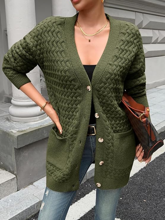 Saodimallsu Gebreid vest voor dames, lang, V-hals, cardigan