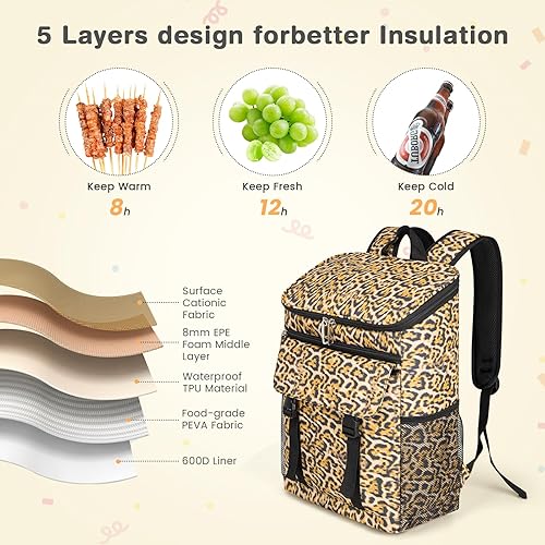 Vista 65 de Mochila térmica suave aislada a prueba de fugas, 30 latas, mochila térmica portátil para picnic, camping, playa, senderismo, barbacoa, almuerzo