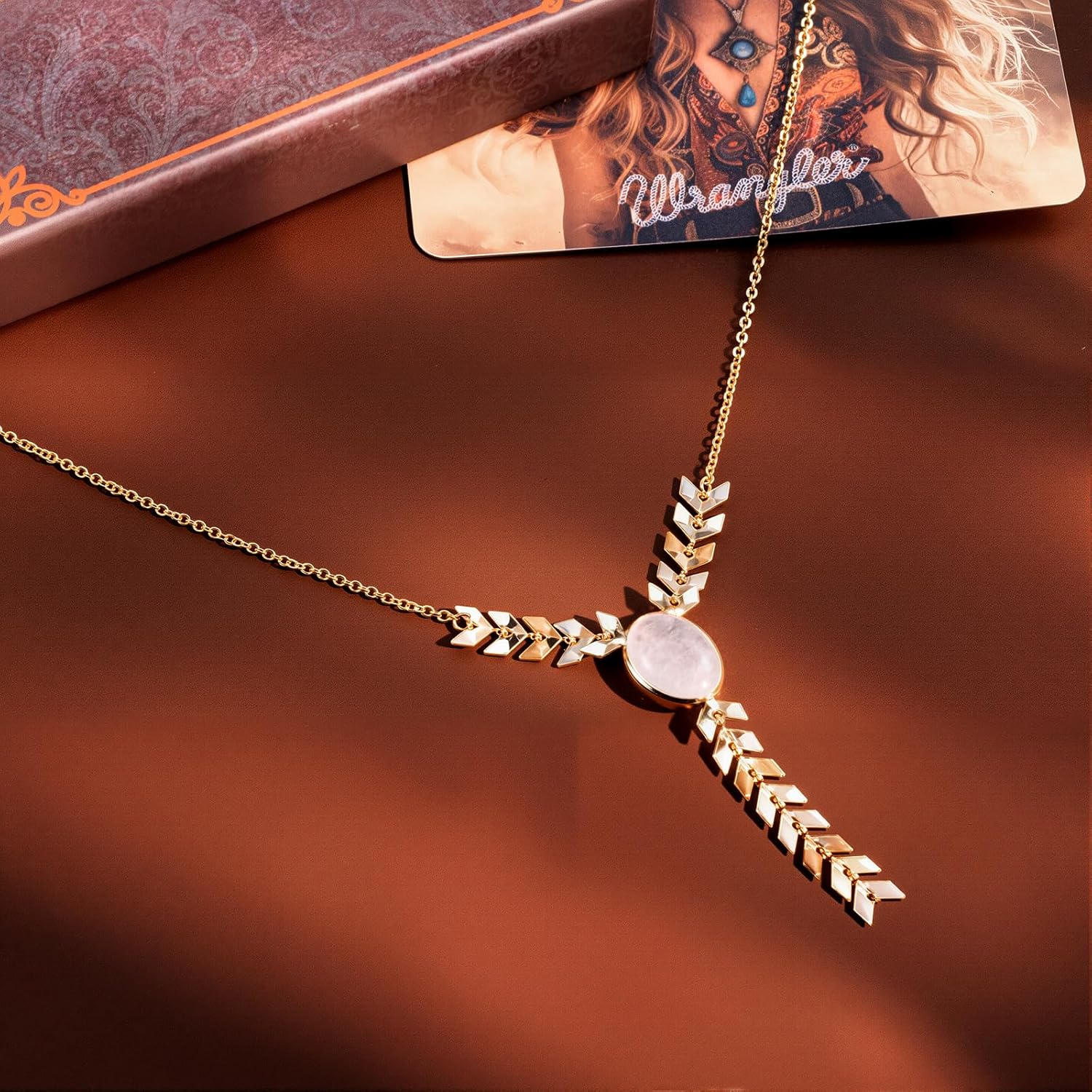 Wrangler Gold Western Y Necklace for Women Statement 14K Country Natural Stone Cowgirl Boho Jewelry - Image 2