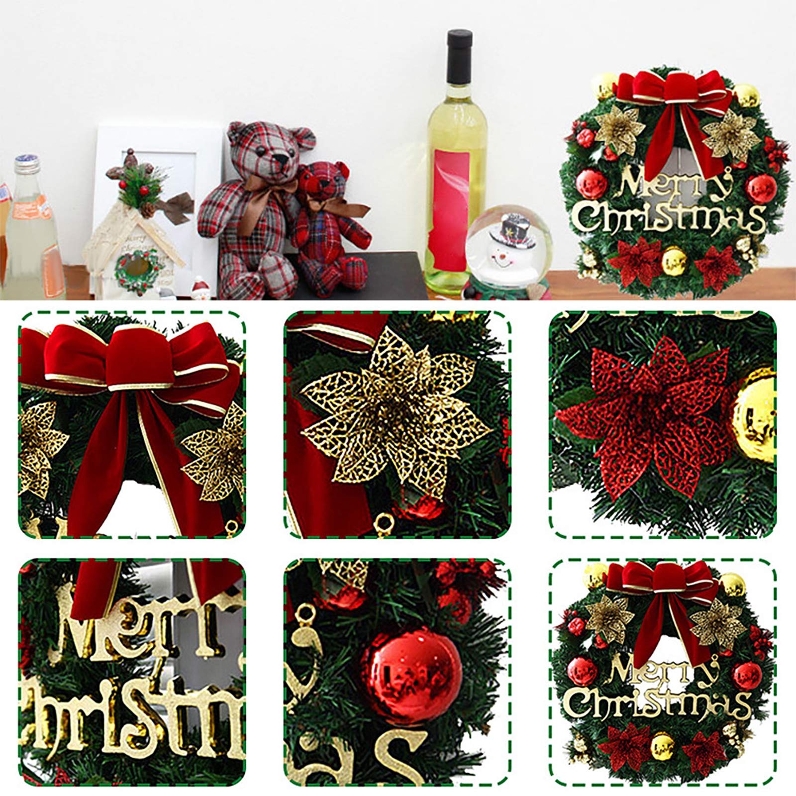 MIAOXIAO Weihnachten Kränze Dekoration Kreativ Türkranz Weihnacht Girlande Künstliche Weihnachtskranz Deko Christmas Wreath Weihnachtsgirlande Kränze Natürliche Girlande,A