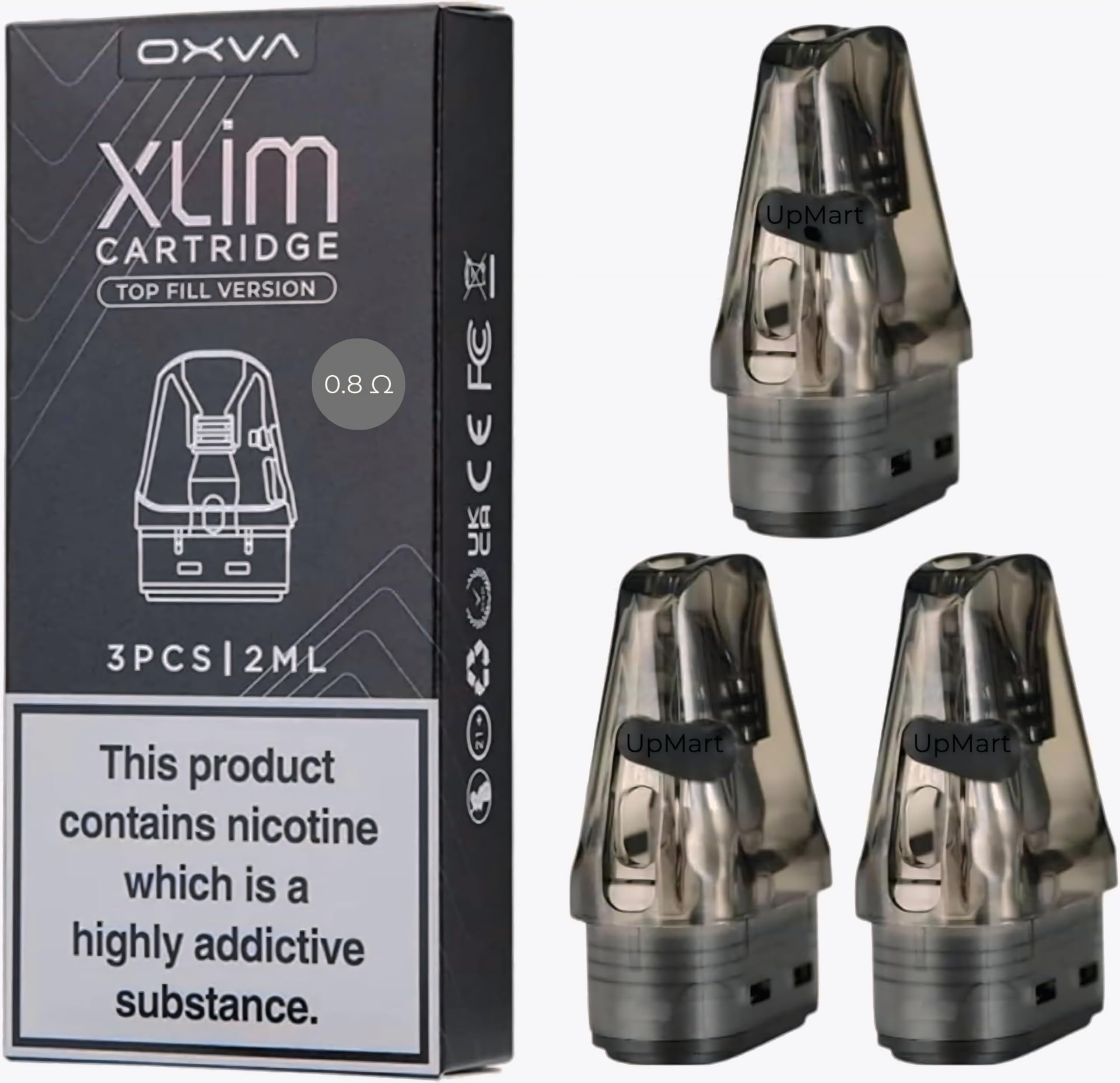 OXVA Xlim V3 Pods (0.4Ω, 0.6Ω, 0.8Ω, 1.2Ω Mesh, 3 Pack) – Works with XLIM PRO, KIT, SE, SQ & SQ Pro, 2ml Refillable Top-Fill Cartridges, (0.8Ω) – No Nicotine