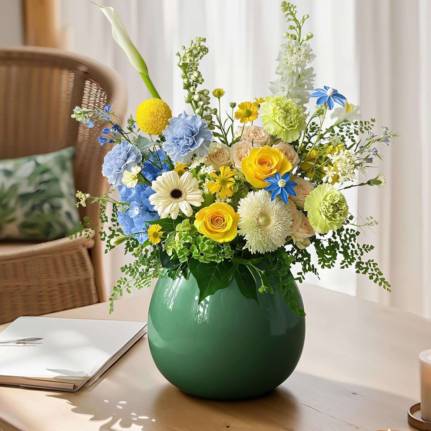 Flower Vase-Handcrafted Ceramic with Smooth Green Glaze, Small Vase for Flowers w/Waterproof Interior and Anti-Slip Bottom, Vases Home Decor Shelf Decor Table Centerpieces - Image 2