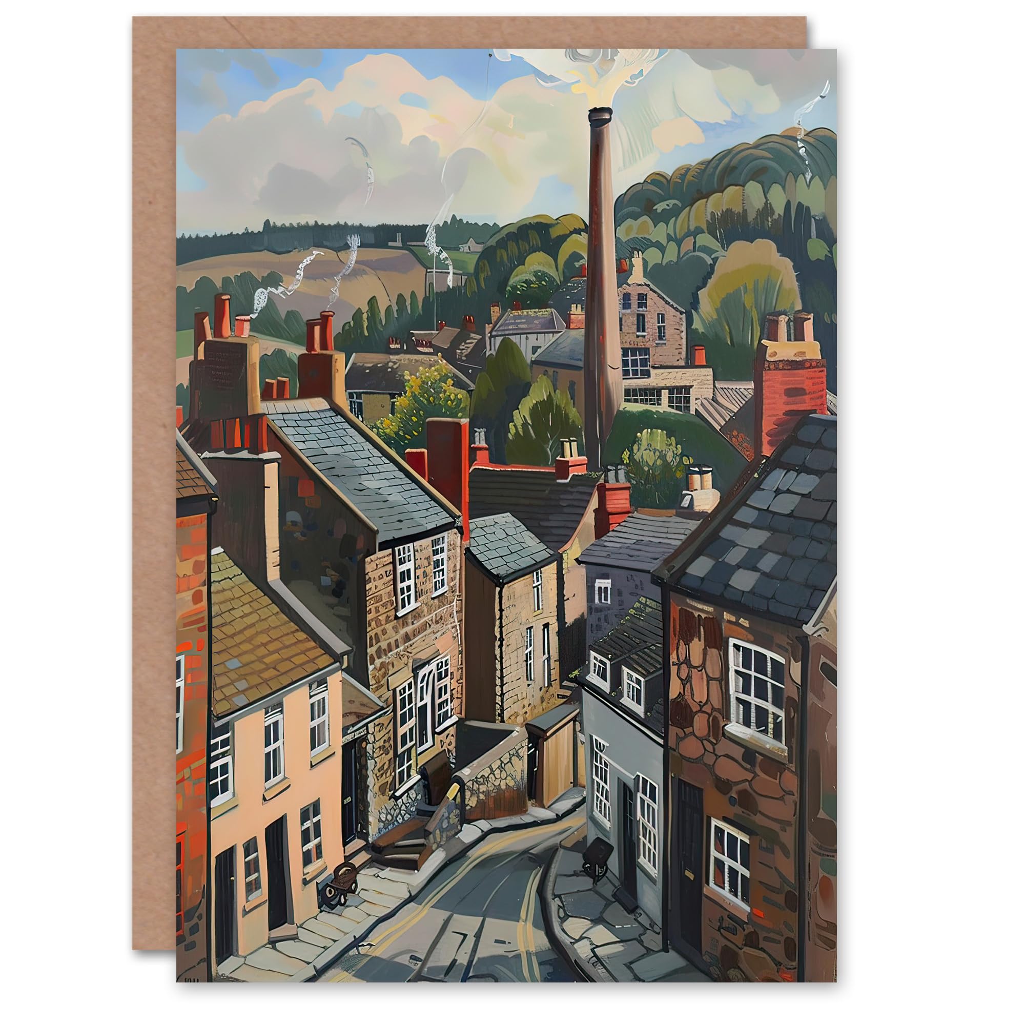 Artery8 Greeting Card Traditional Northern English Village Painting Blank For Him Or Her Art Birthday Card