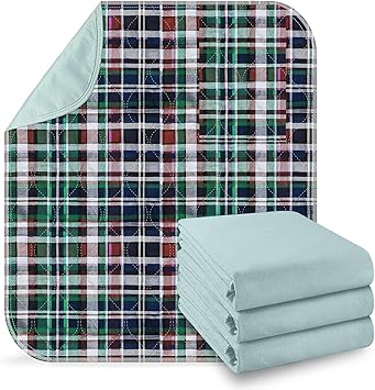 4 Pack - 34x36 Plaid Waterproof Reusable Incontinence Underpads/Washable Incontinence Bed Pads - Great for Adults, Kids and Pets