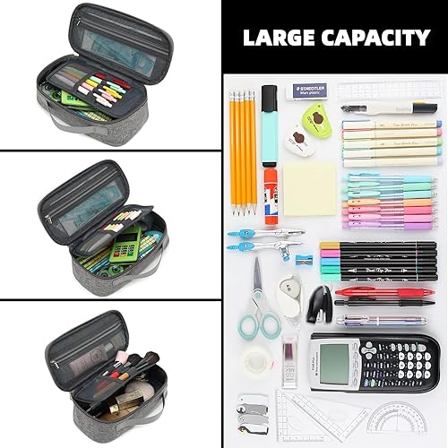 Miniatura 5 de XQXA Estuche para lápices de gran capacidad con múltiples ranuras, caja de lápices duradera, bolsa de maquillaje portátil con asa para oficina