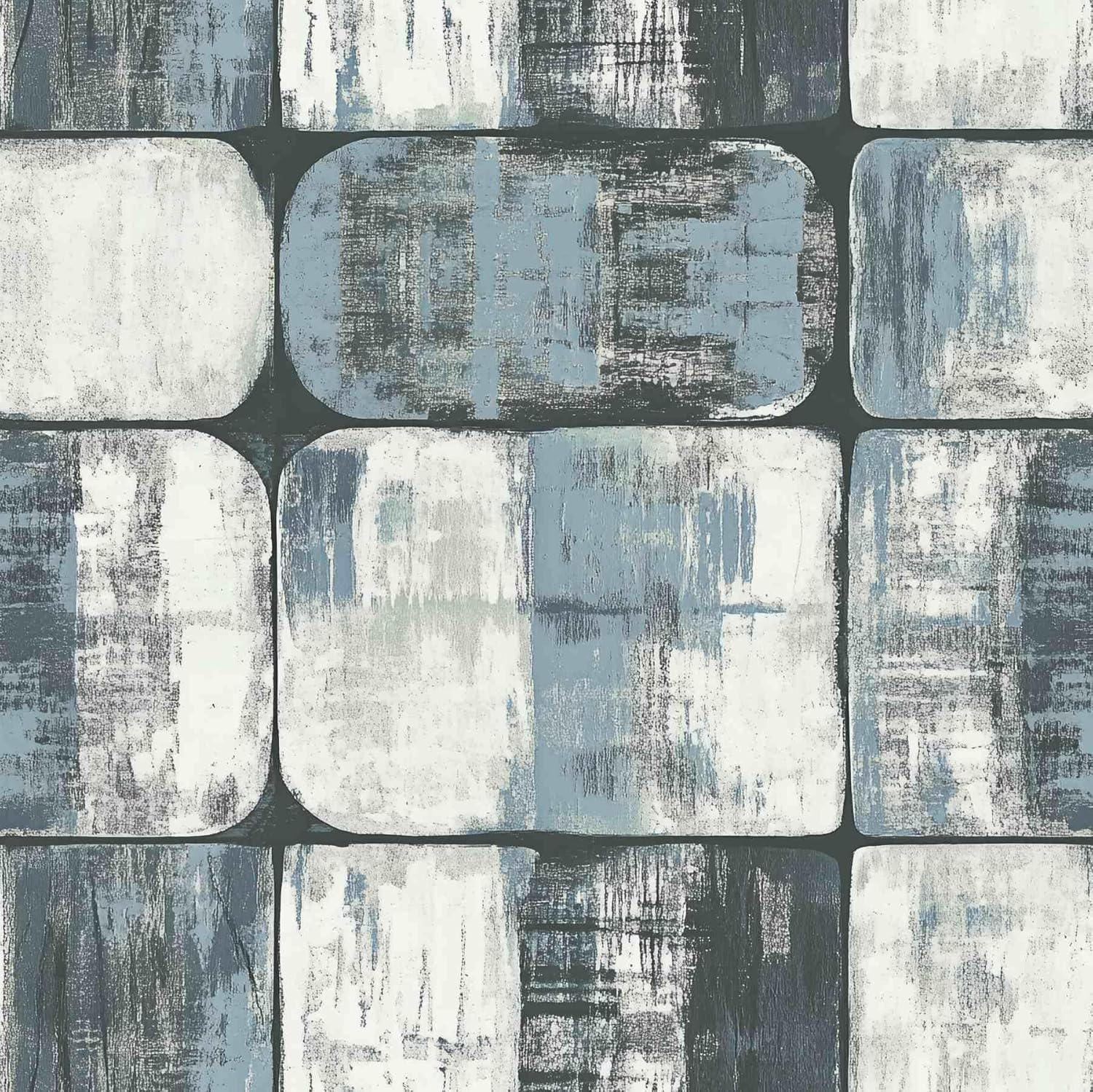 Modern Geometric Textured Peel and Stick Wallpaper, Blue Gray Block Wallpaper for Home Decor | Self-Adhesive Vinyl, 17.7" x 236"