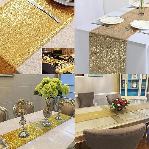 Miniatura 8 de 12 paquetes de camino de mesa de lentejuelas con purpurina de 12 x 72 pulgadas para cumpleaños, boda, compromiso, novia, baby shower, despedida de