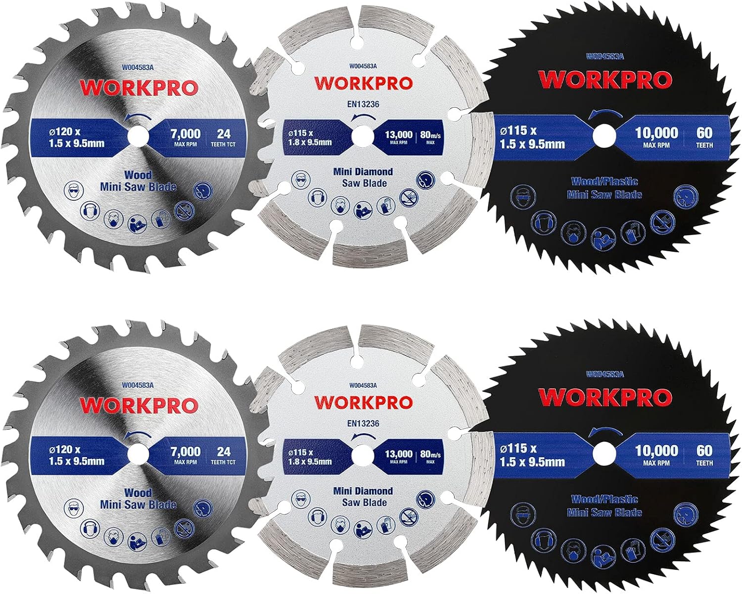 WORKPRO 6 Packs Mini Circular Saw Blades Set, Including 115mm Diamond