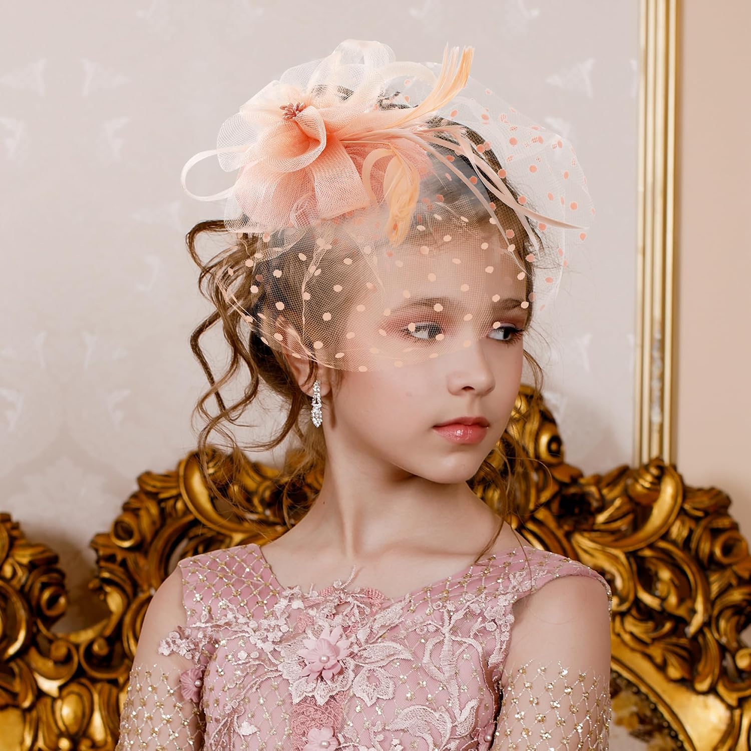 Zinniday Fascinators Derby 2026 Hat - Classic Rose Mesh Feather Victoria Hats, Kentucky 1920s 50s Champagne Hair Accessories Attire Headwear for Lady Women Cocktail Masquerade Costume Dress Up